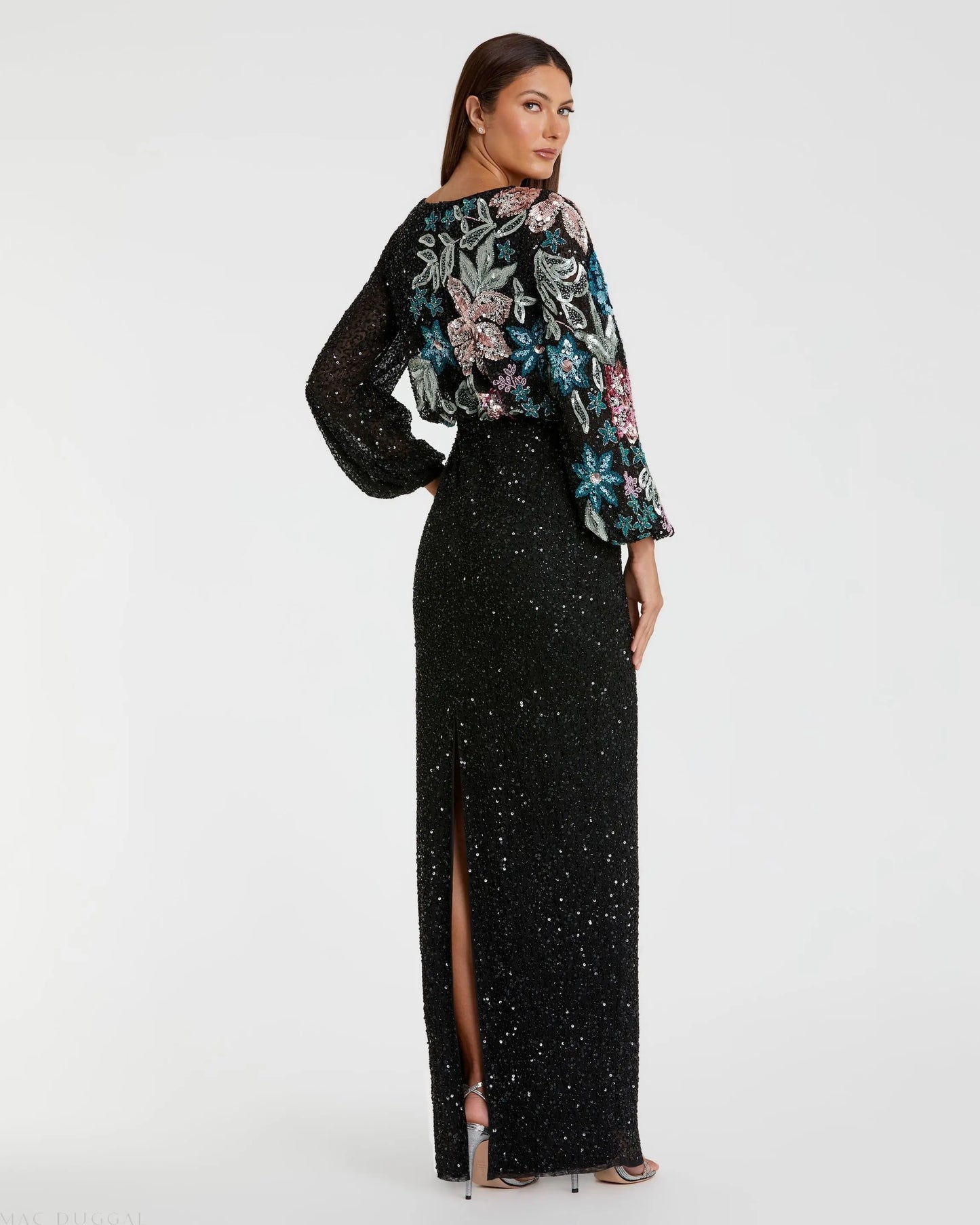 Black Embellished Floral High Neck Gown - Mac Duggal