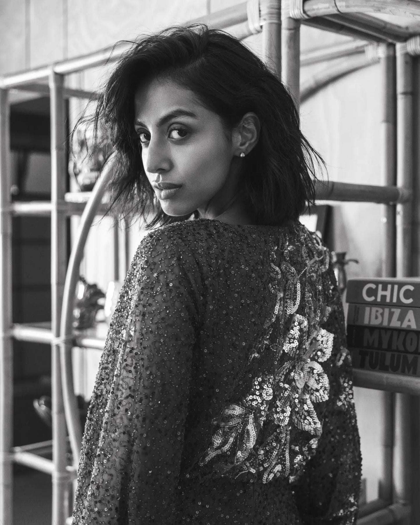 Brown Embellished Floral High Neck Gown - Mac Duggal