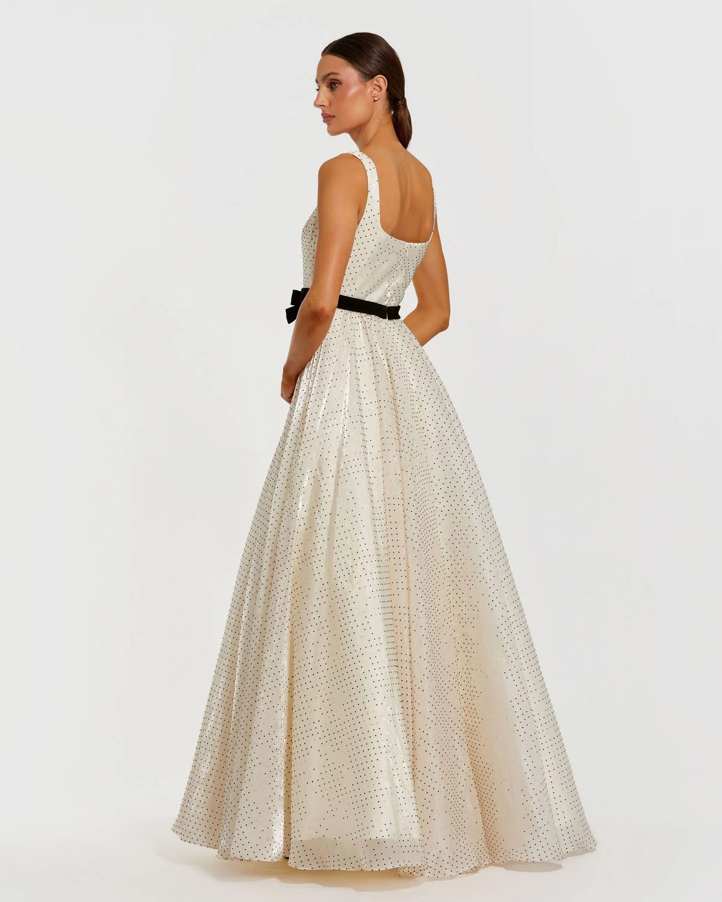 Ivory Polka Dot Square Neck Ball Gown with Bow Ieena for Mac Duggal
