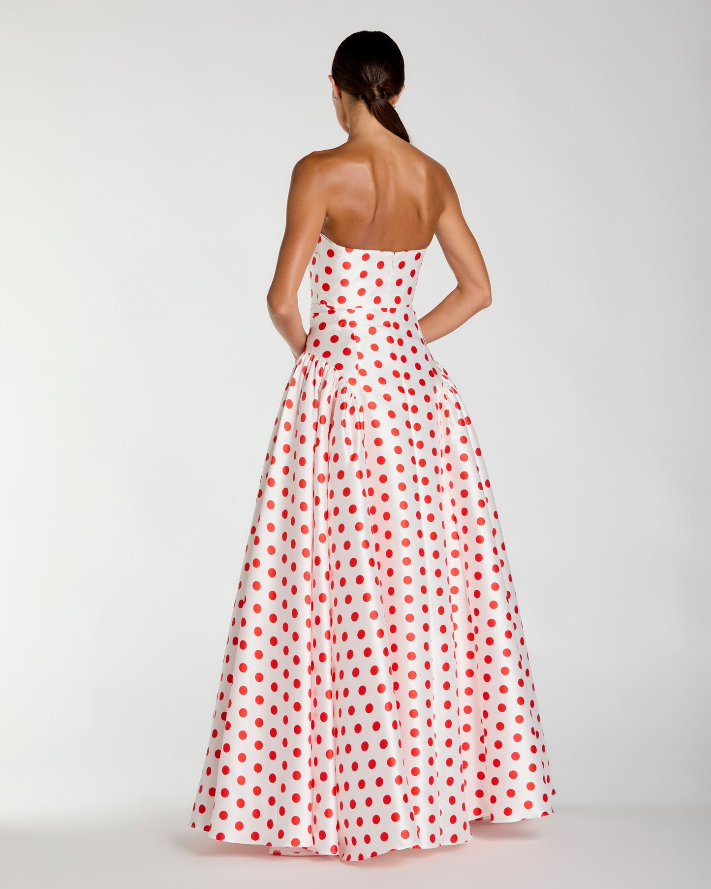 White Strapless Polka Dot Mikado Ball Gown Ieena for Mac Duggal