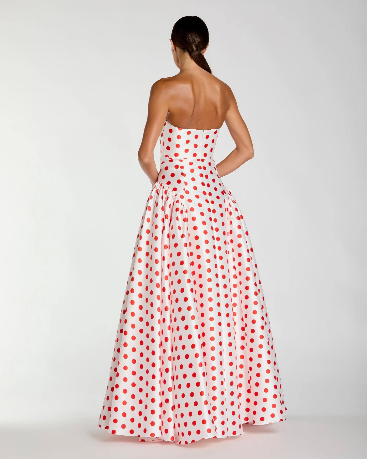 White Strapless Polka Dot Mikado Ball Gown Ieena for Mac Duggal