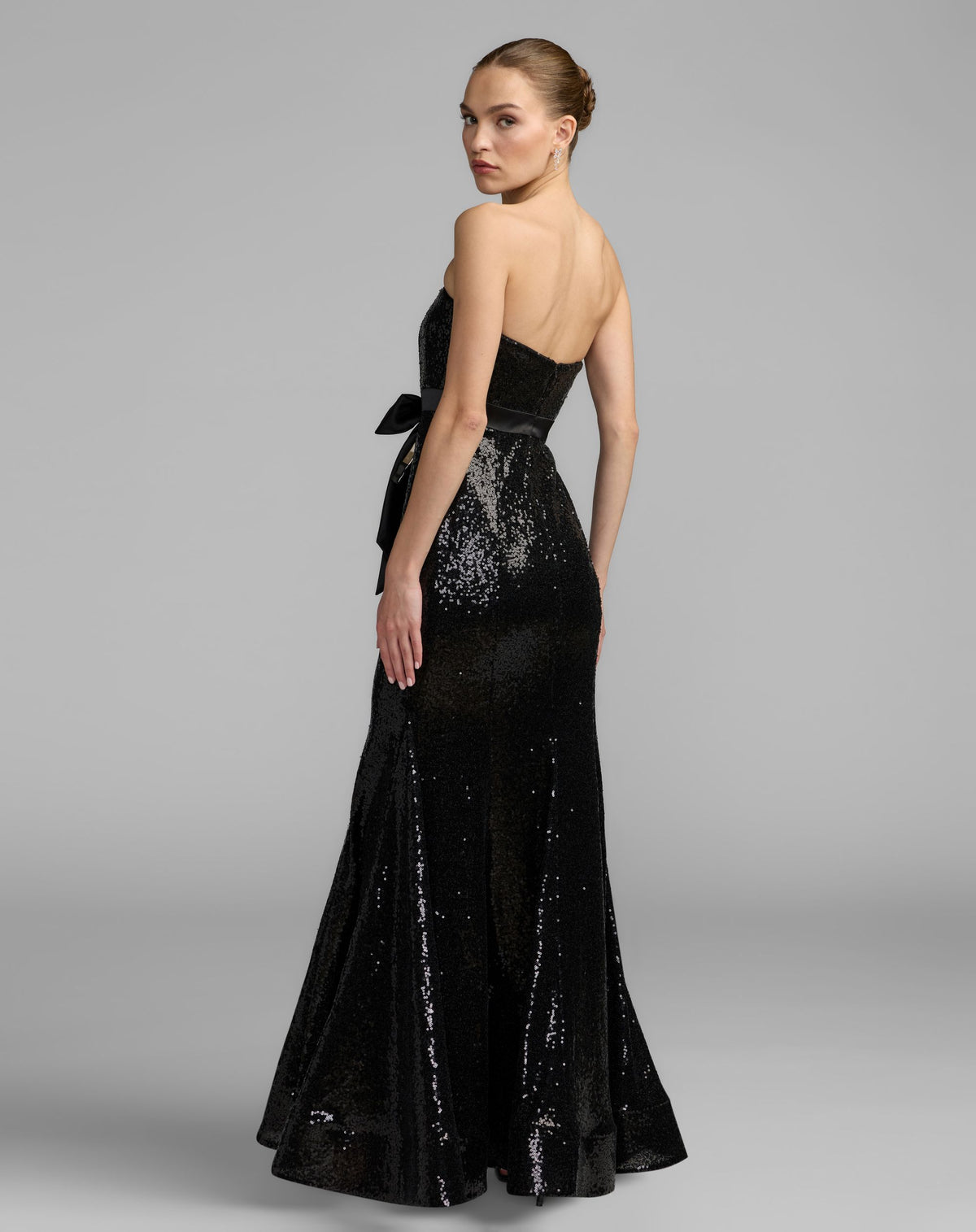 Black Strapless Sequin Trumpet Gown With Bow Detail - Ieena for Mac Duggal