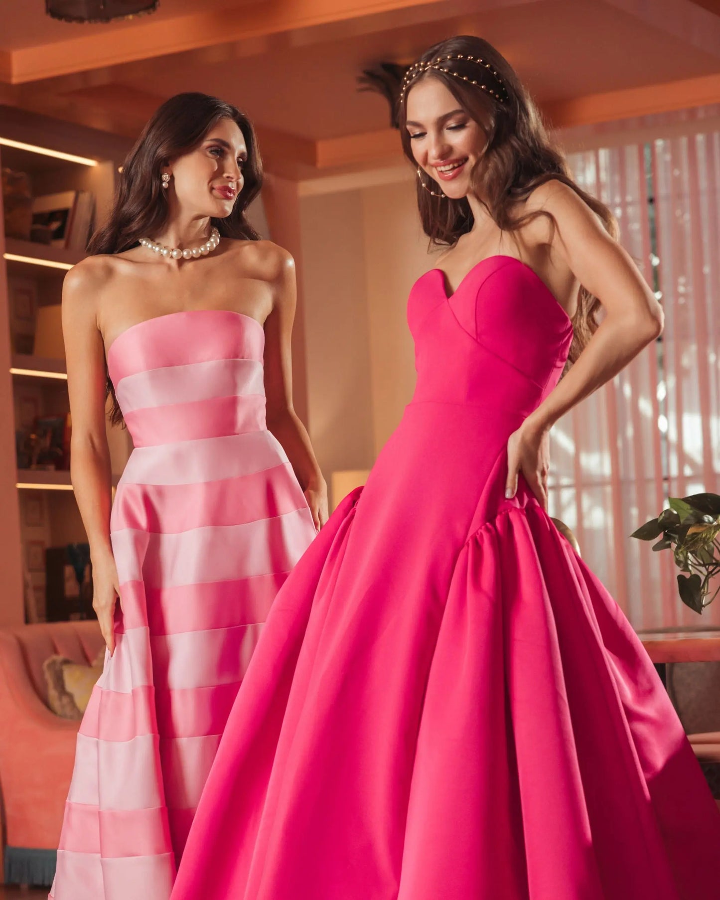 Pink Strapless Sweetheart Crepe Gown with Satin Skirt - Ieena for Mac Duggal