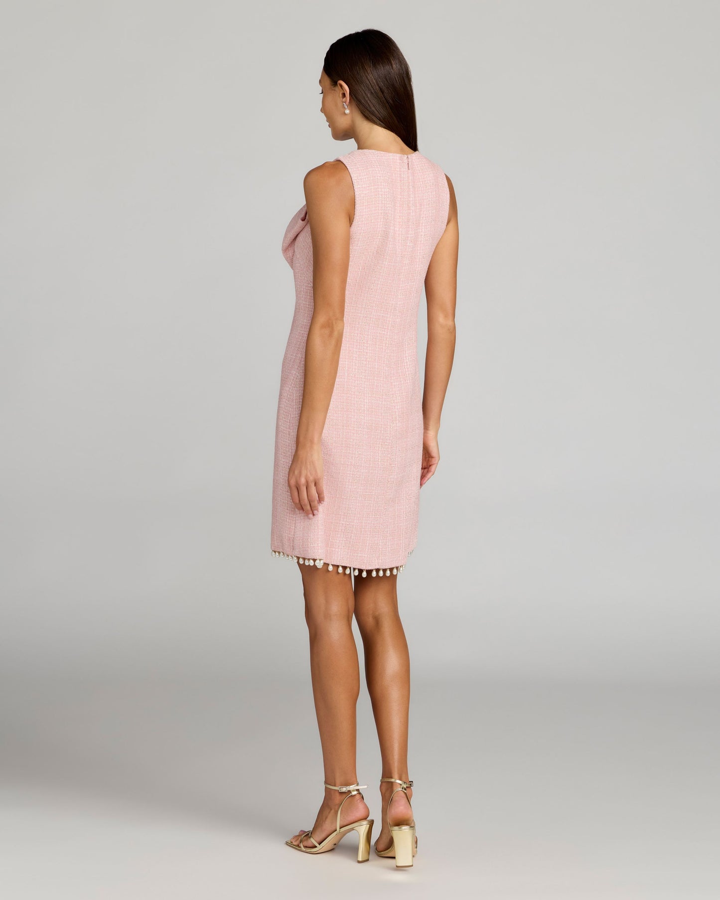 Pink Boucle Pearl Mini Dress With Bow Ieena for Mac Duggal