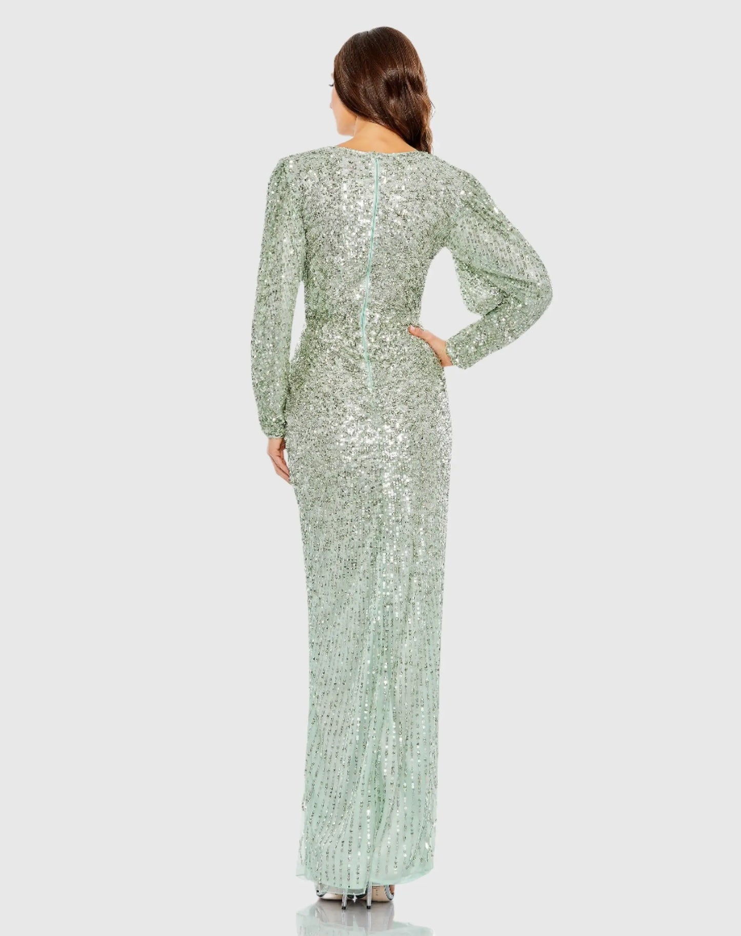 Embellished Faux Wrap Puff Sleeve Gown - Mac Duggal