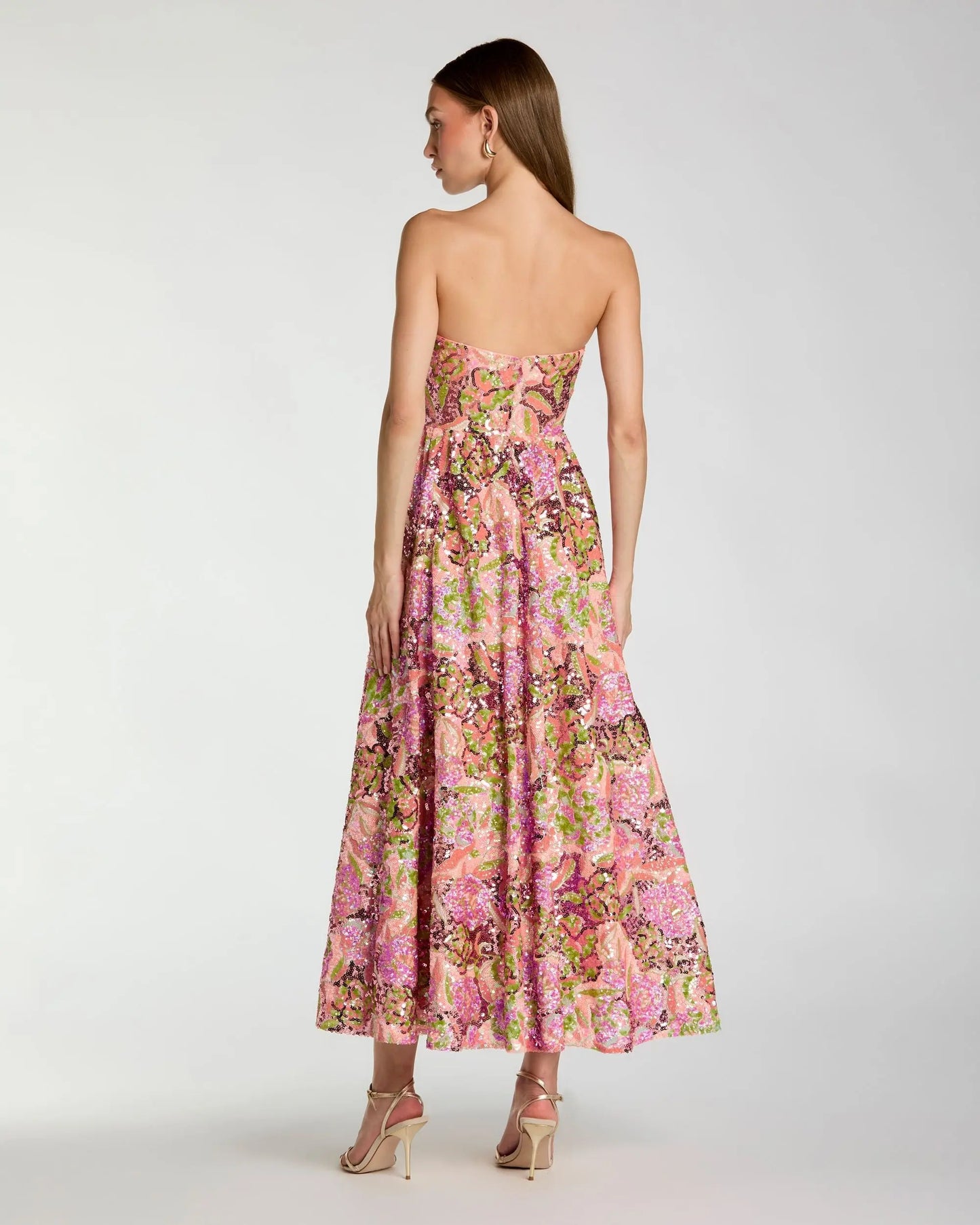 Multicolor Strapless Sequin Floral Midi Dress Ieena for Mac Duggal