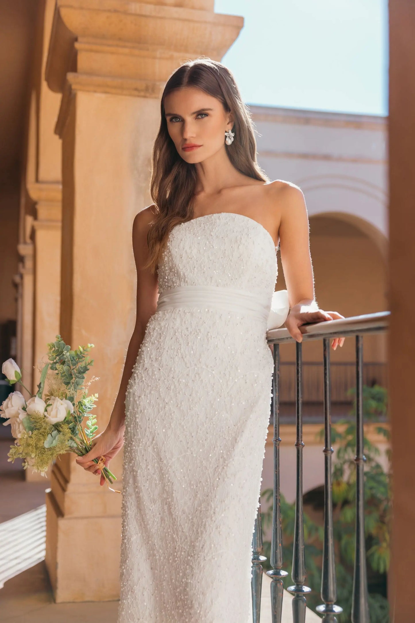 Ivory Strapless Beaded Bow Back Midi Dress Mac Duggal