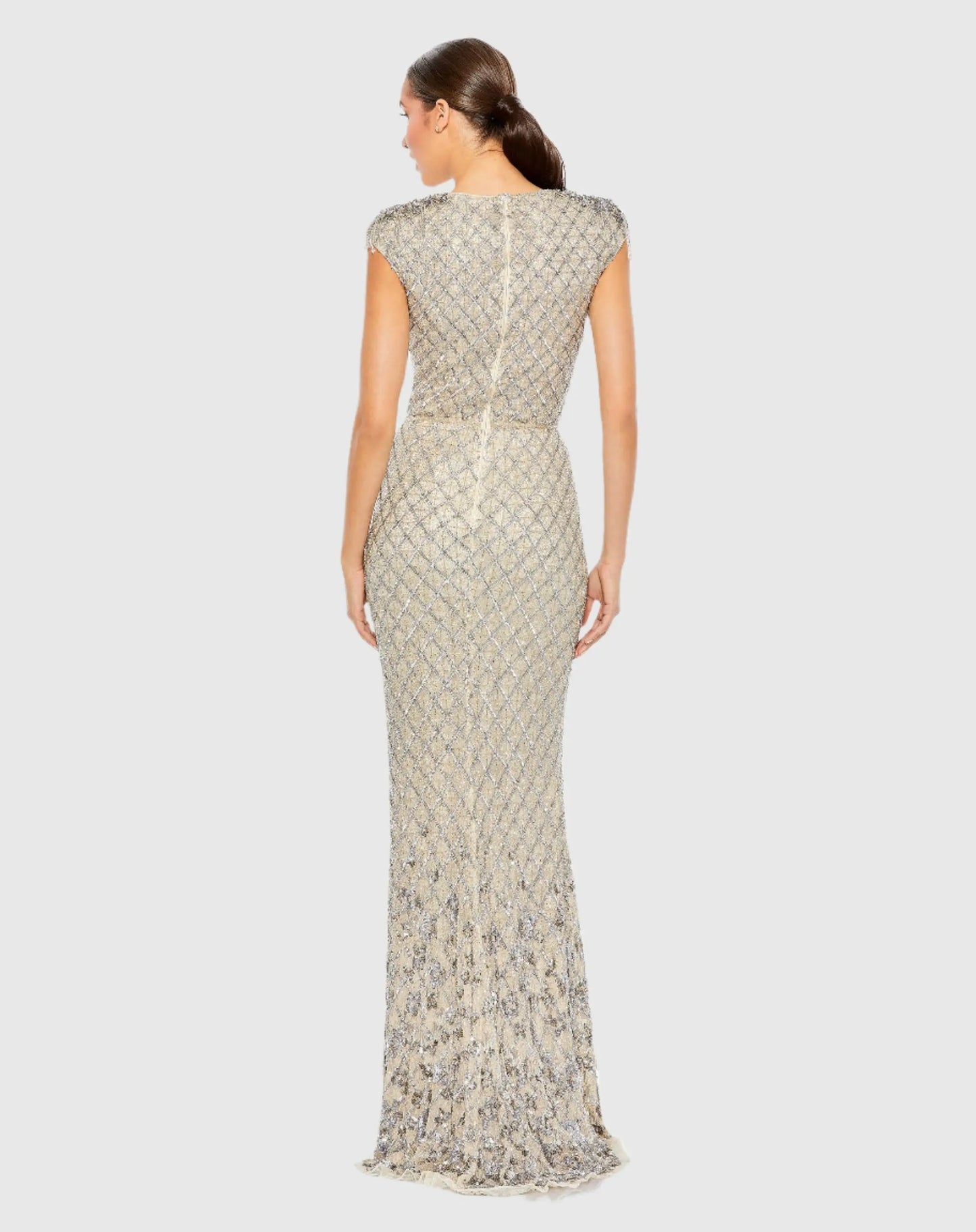 Embellished Crystal Cap Sleeve Column Gown - Mac Duggal