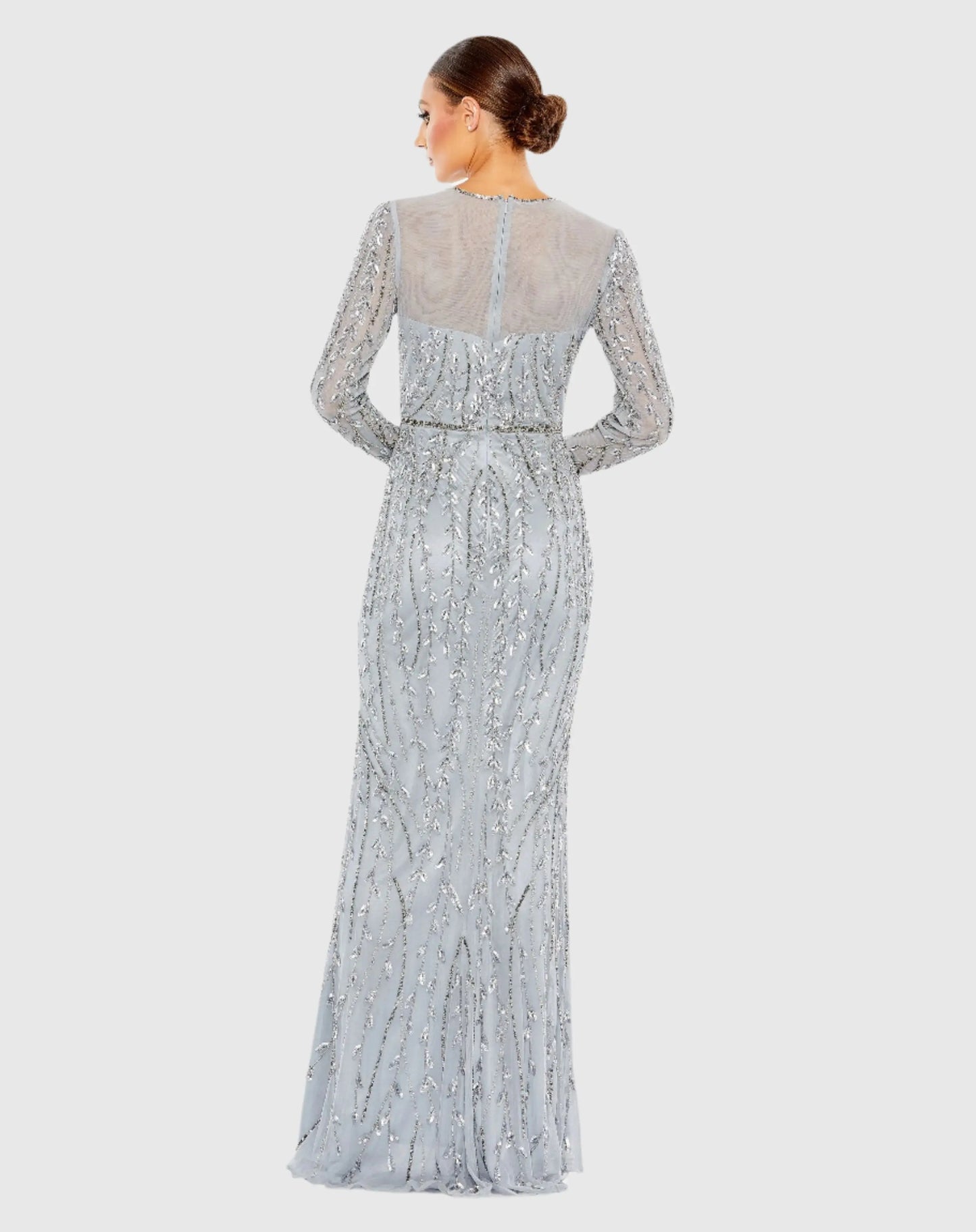Embellished Illusion High Neck Long Sleeve Gown - Mac Duggal