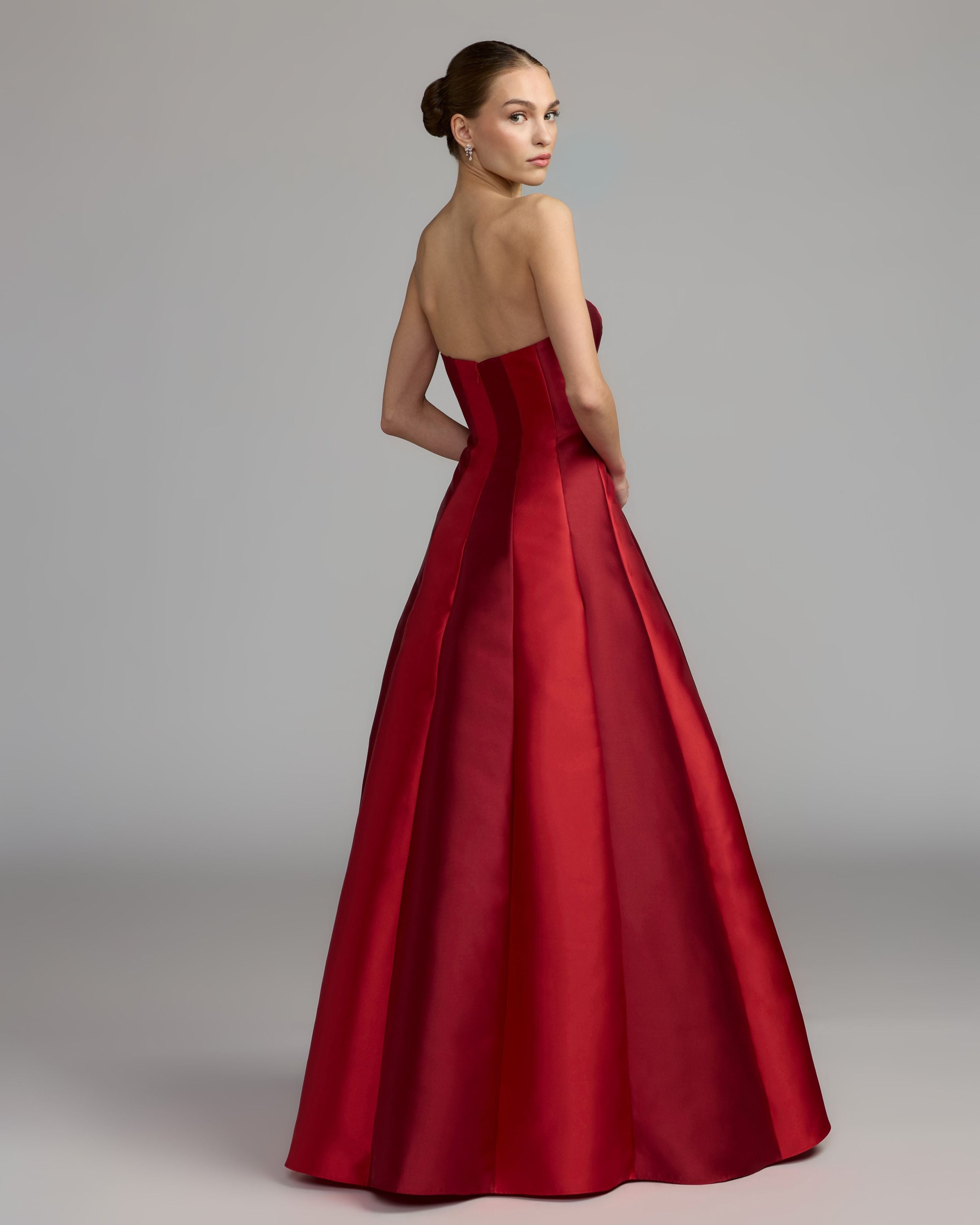 Red Strapless Mikado Panel Ball Gown - Ieena for Mac Duggal