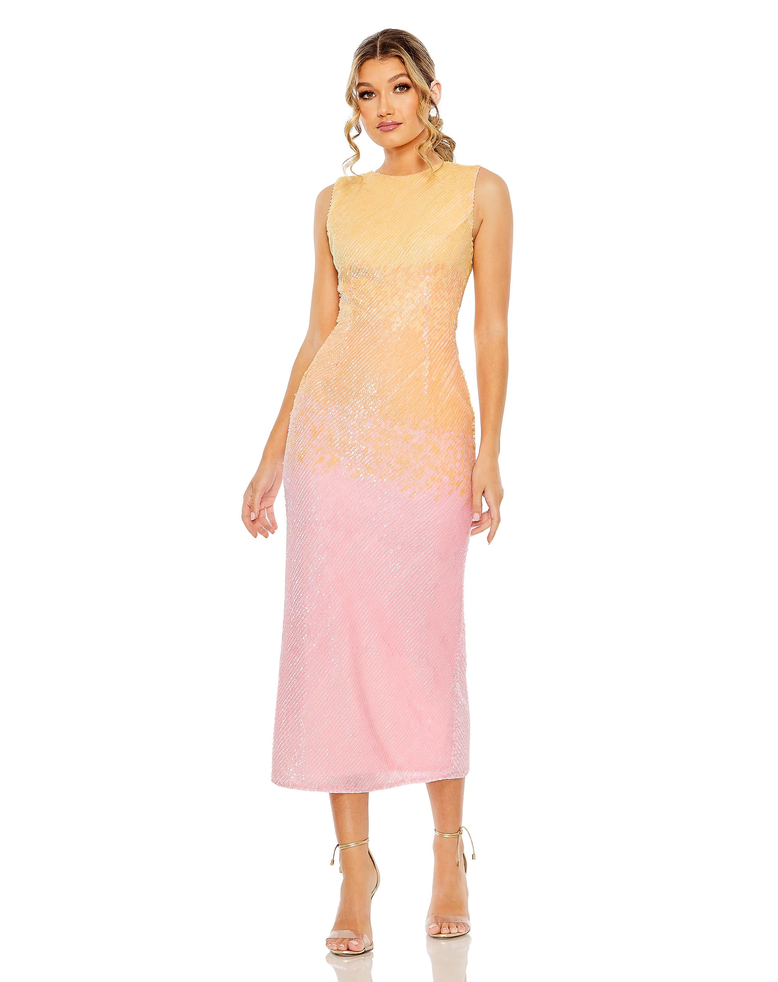 High Neck Ombre Sequin Cocktail Dress