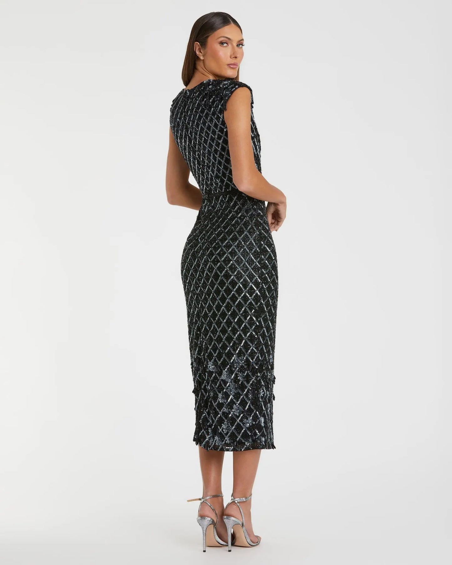 Black High Neck Dress w/ Crystal Fringe Detail - Mac Duggal