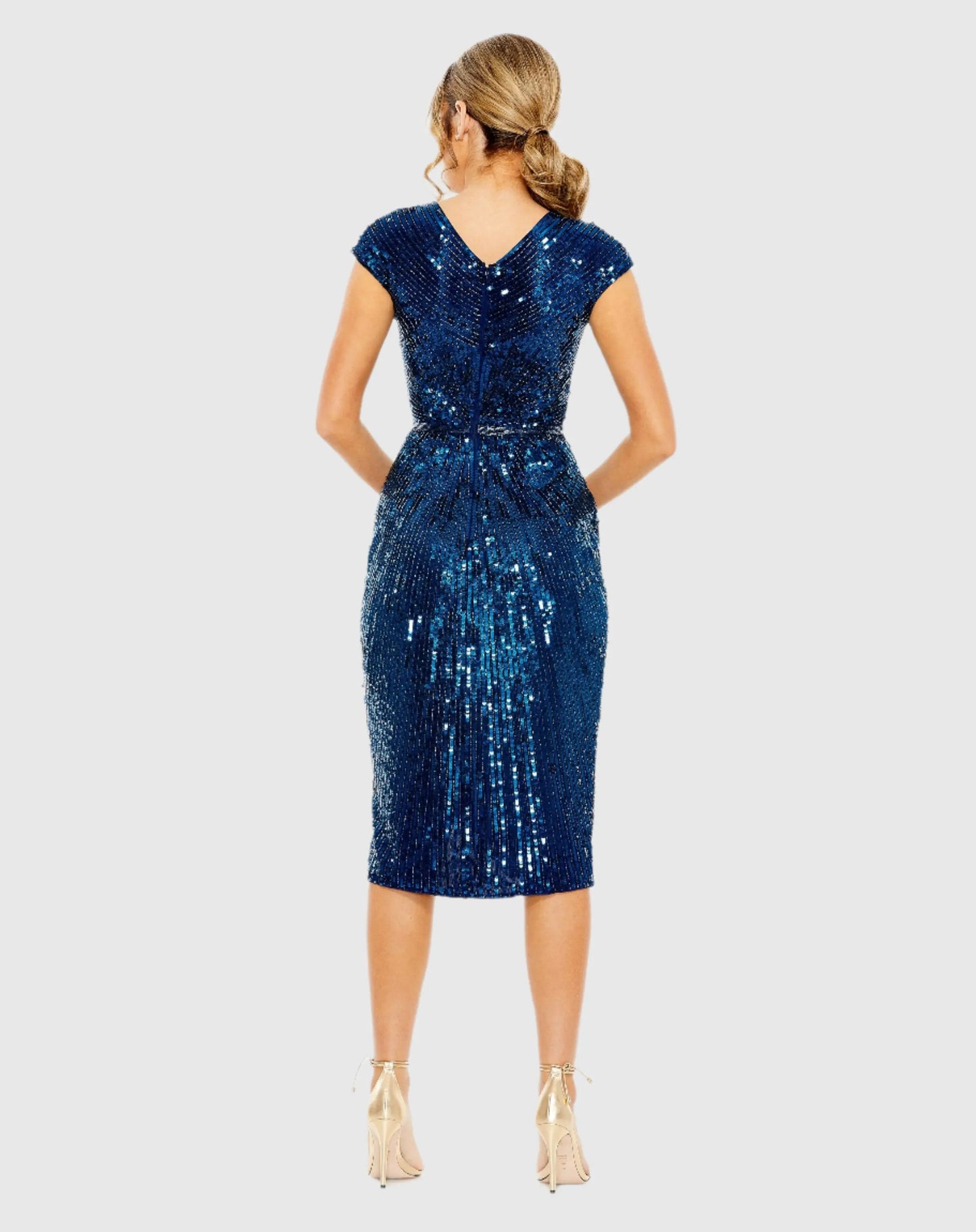 Sequin Faux Wrap Front Slit Dress - Mac Duggal
