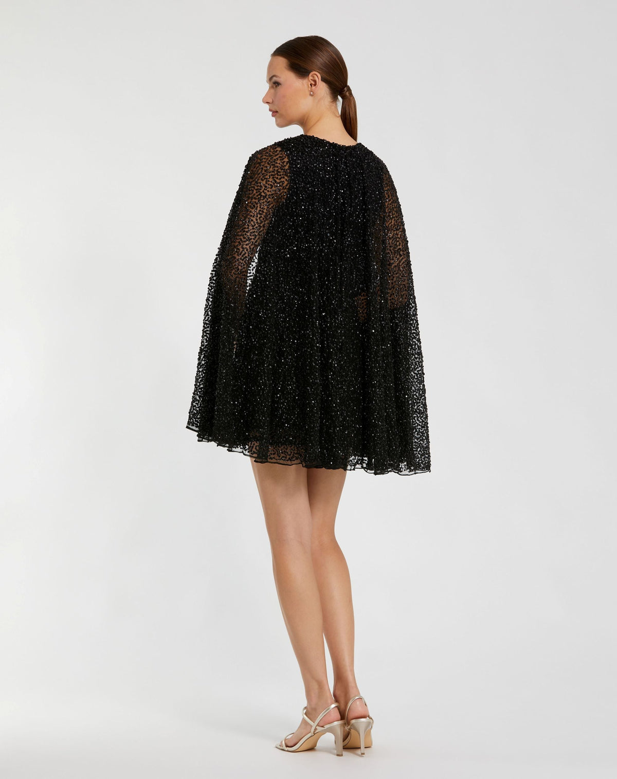 Black Sequin Cape Sleeve Mini Dress - Mac Duggal