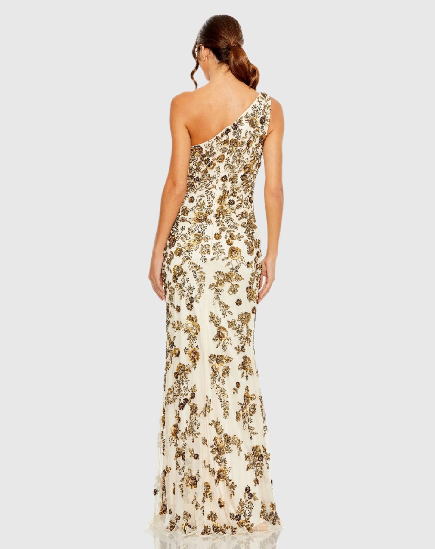 Floral Beaded One Shoulder Gown - Mac Duggal