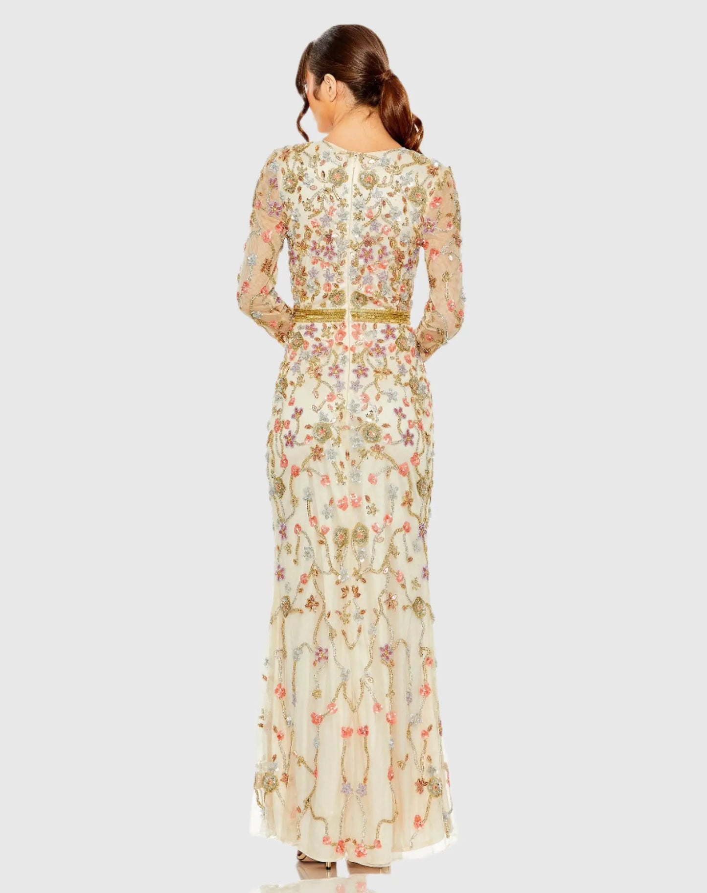 Long Sleeve Floral Embellished Gown - Mac Duggal
