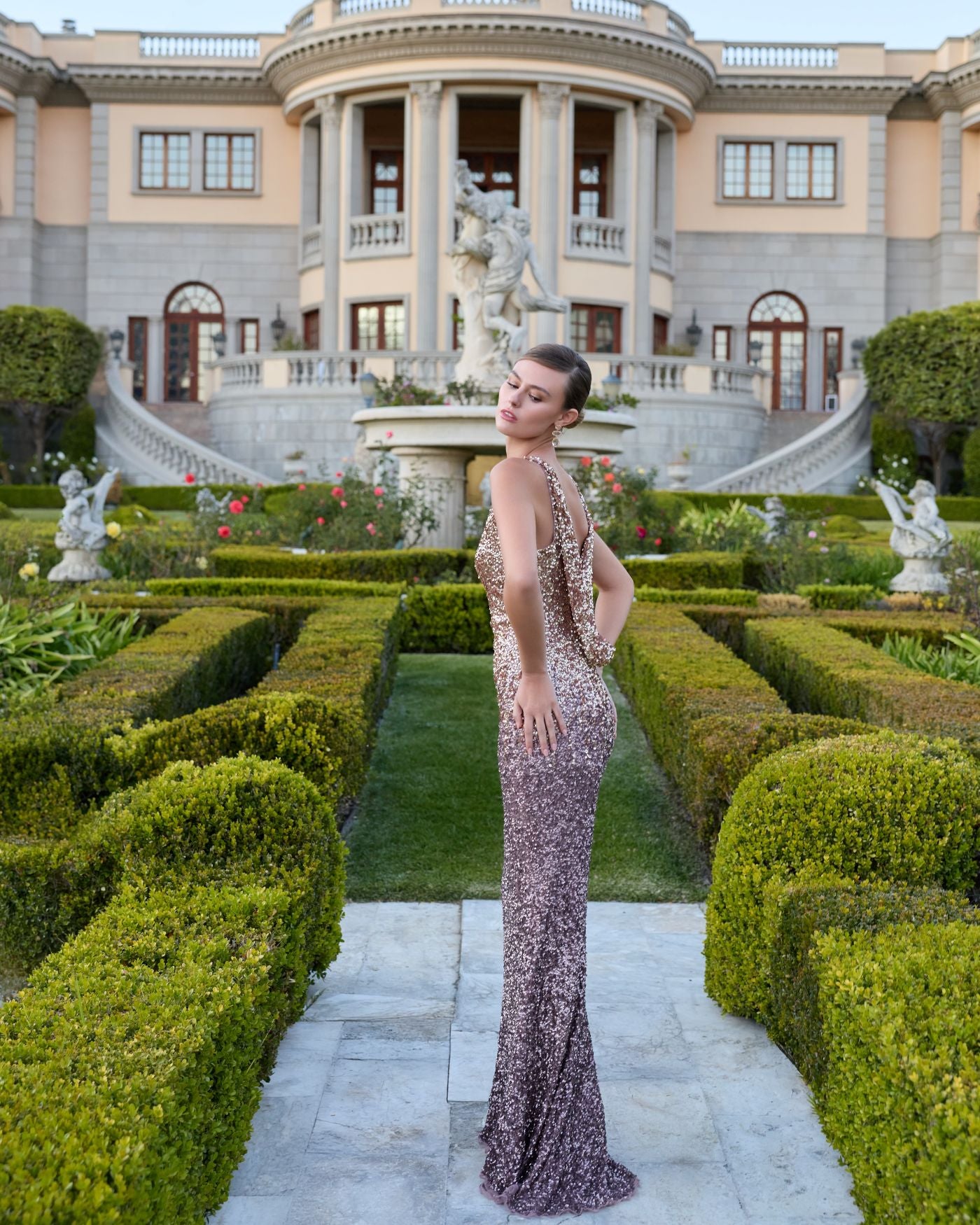 Gold Brown Ombre Sequin Column Gown Mac Duggal