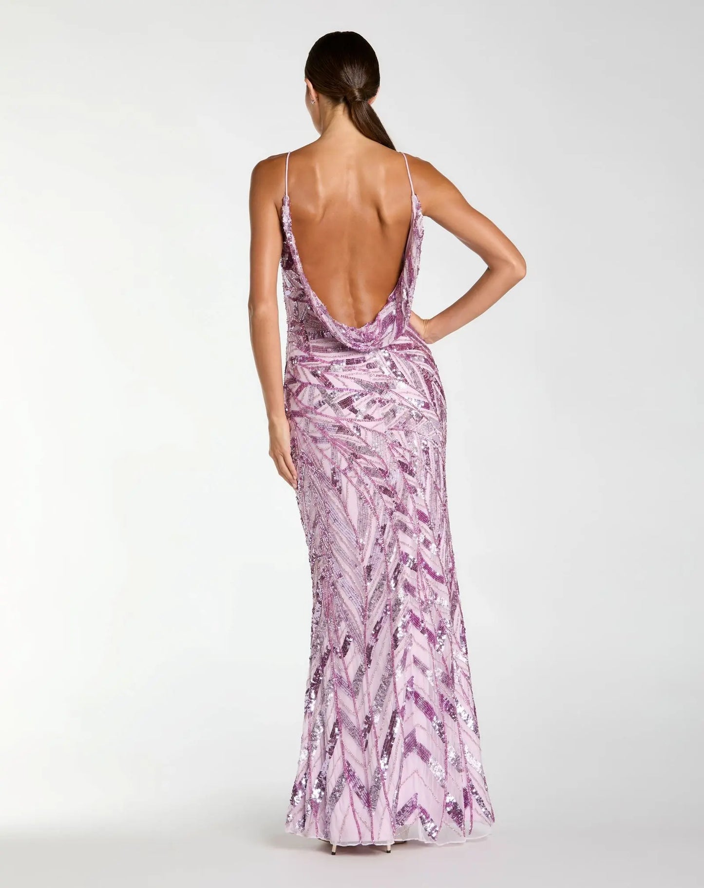 Purple Sleeveless Cowl Back Embellished Gown - Mac Duggal