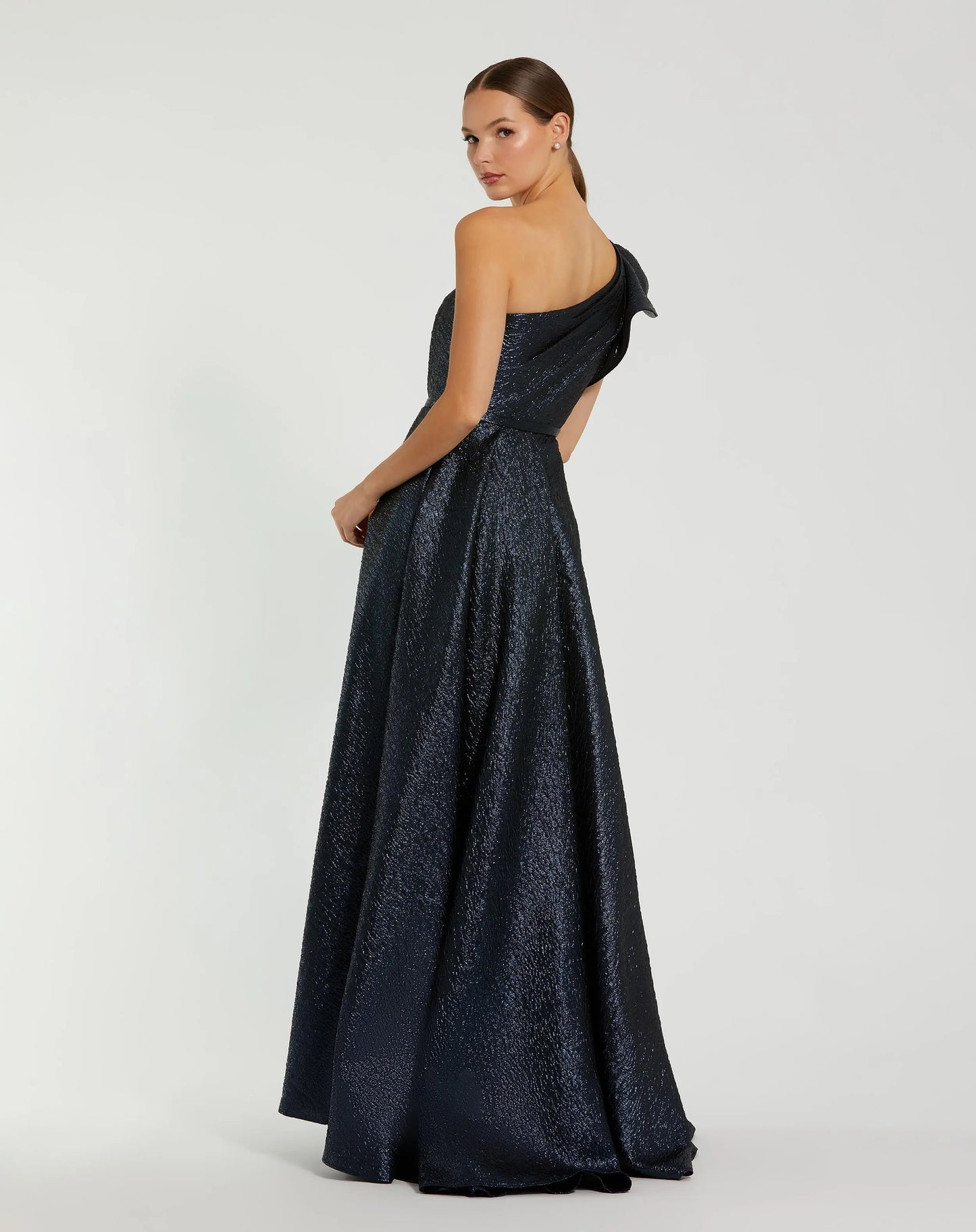 Navy One Shoulder Metallic Ballgown -Mac Duggal