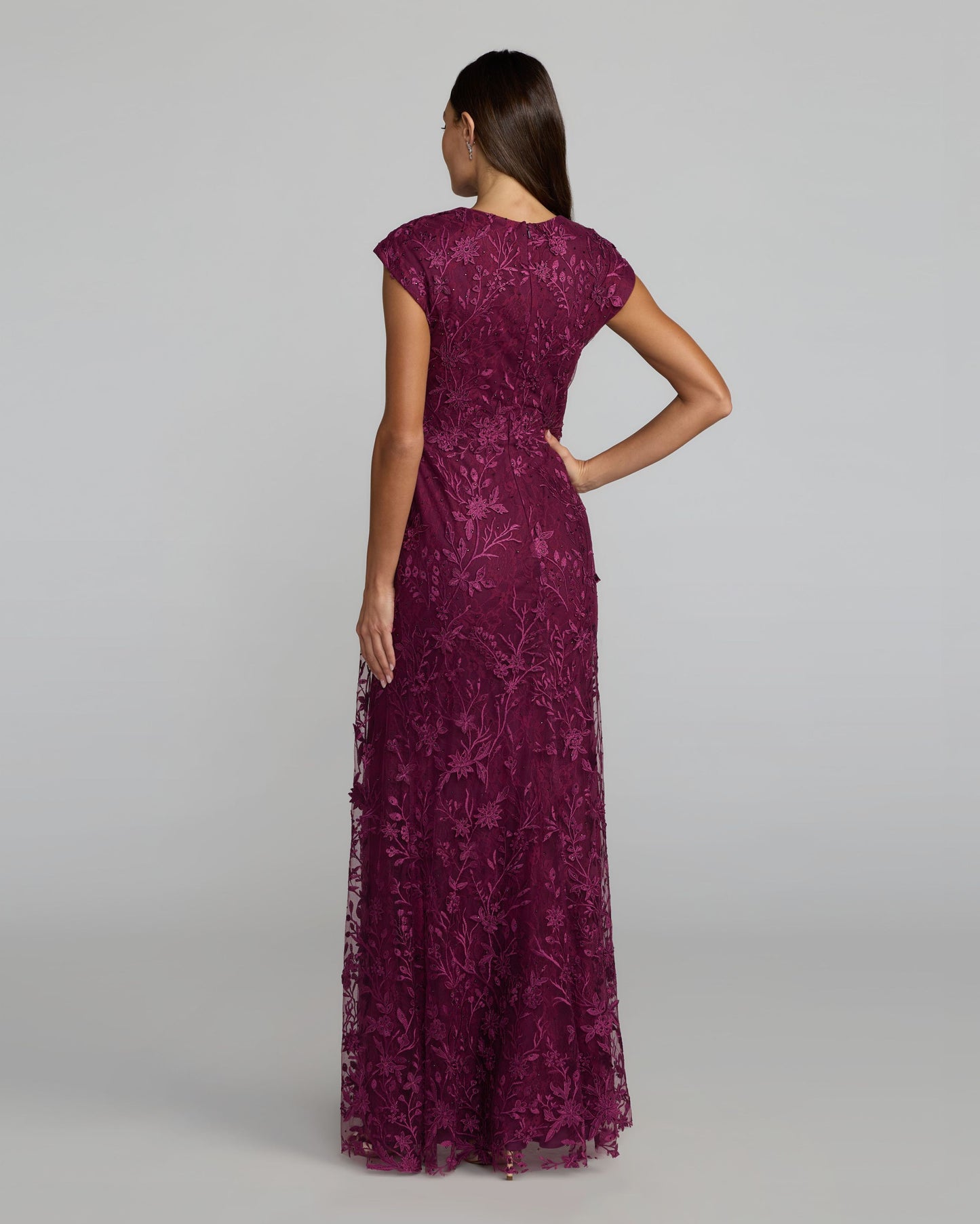 Purple Faux Wrap Embroidered Cap Sleeve Gown Mac Duggal