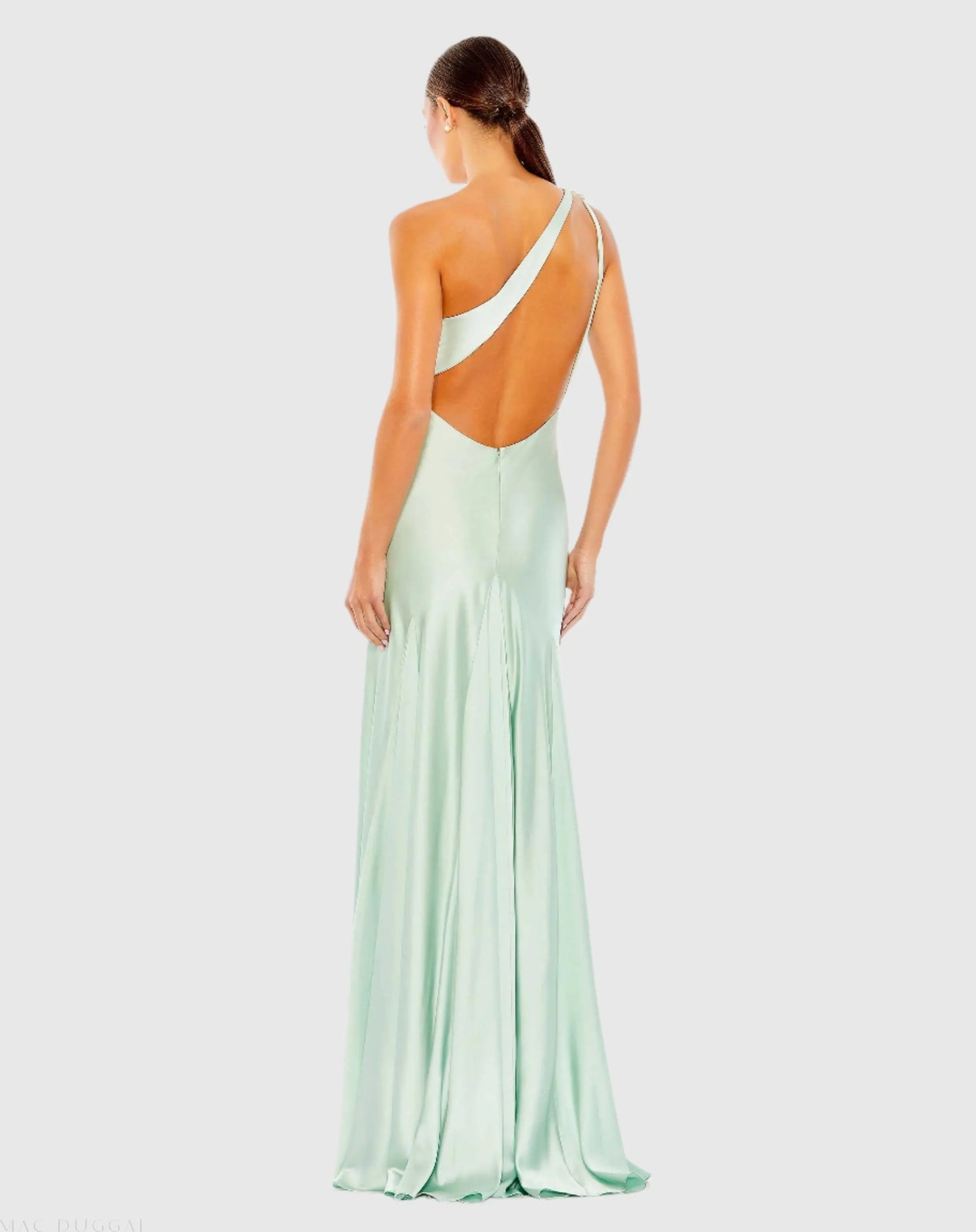 Green Beaded One Shoulder Column Gown - Mac Duggal