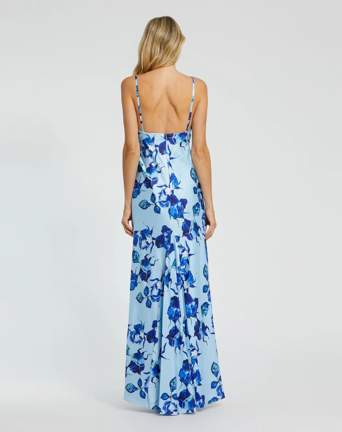 Blue Floral Print Cami Slip Gown - Mac Duggal