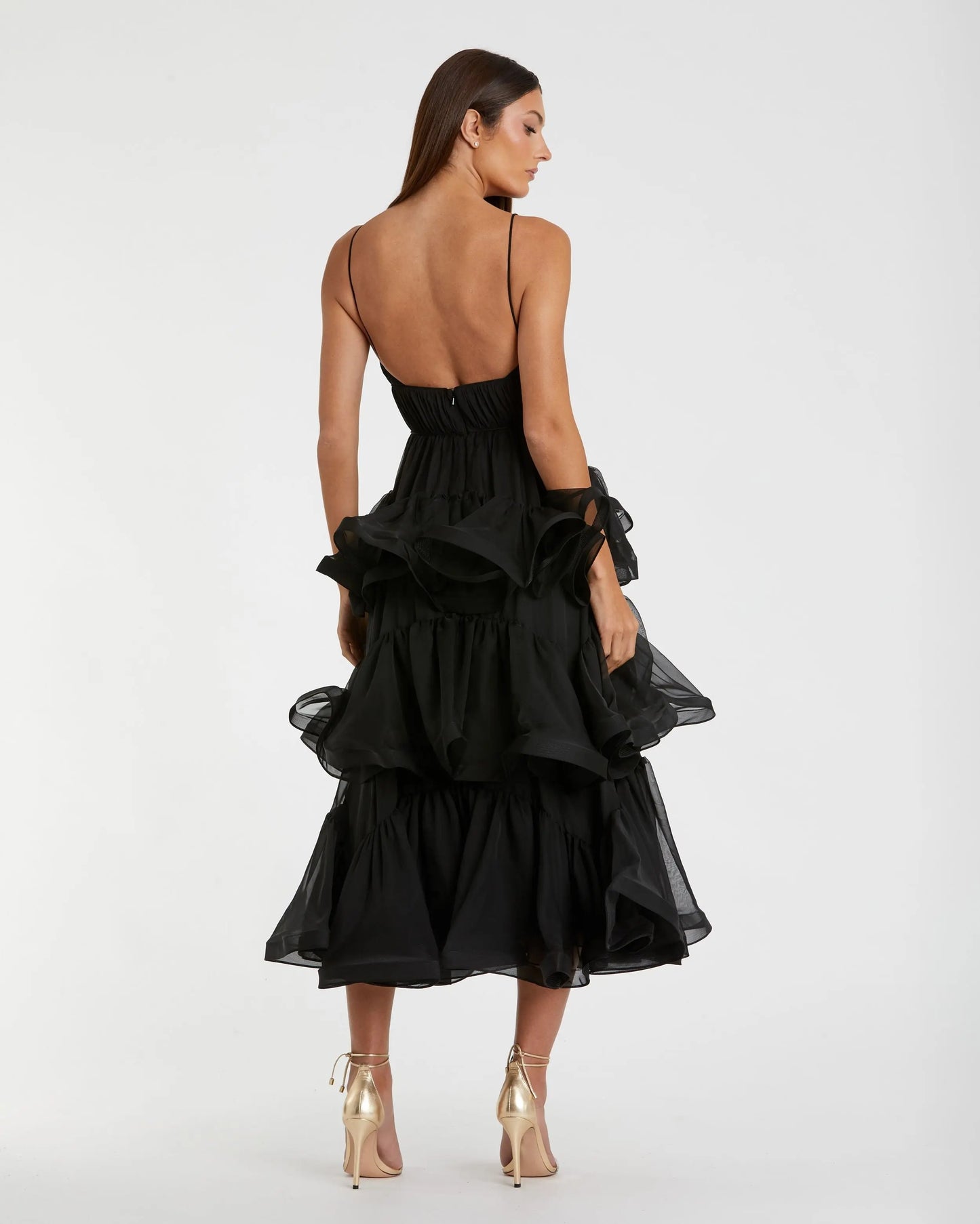 Black Tiered V-Neck Dress - Ieena for Mac Duggal