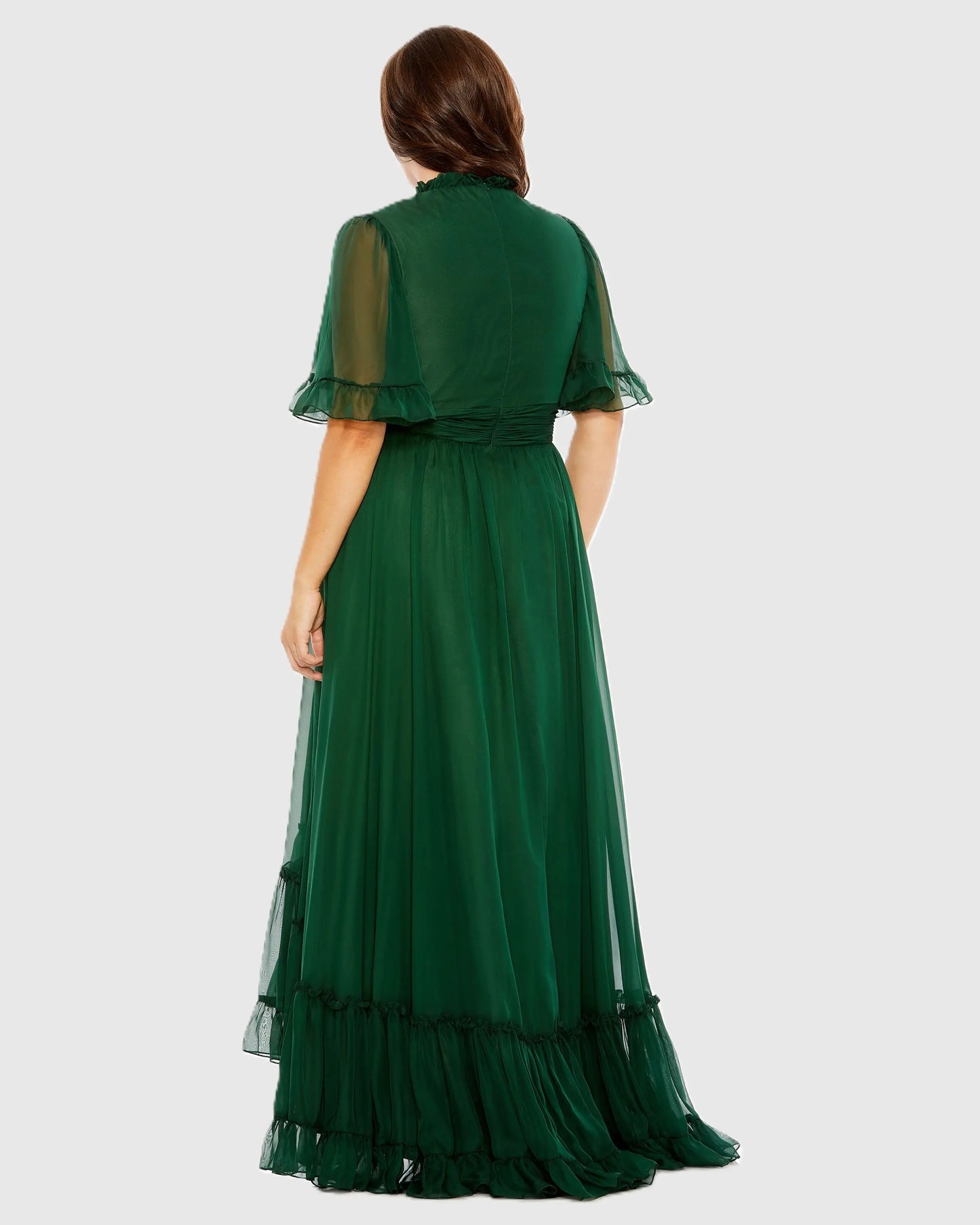 Green Ruffle Tiered High Low Flutter Sleeve Gown (Plus) Mac Duggal
