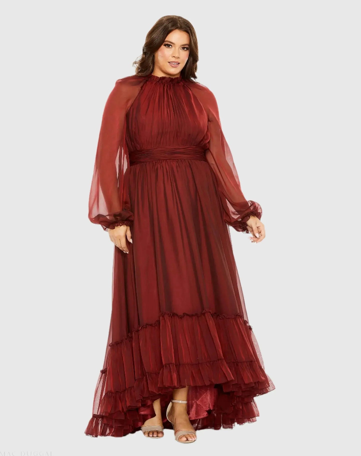 Puff Sleeve w/ Embellished Cuff Mock Neck A Line Gown