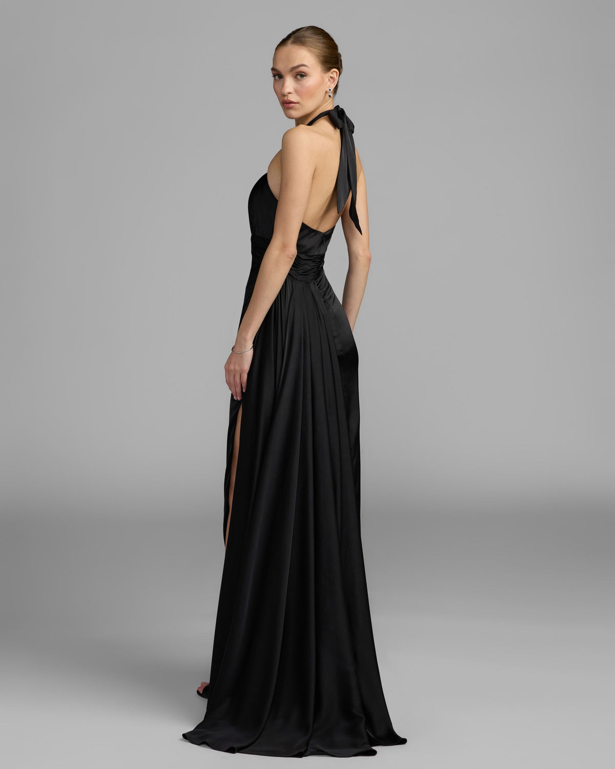 Black Satin Halter Neck Cutout Gown - Ieena for Mac Duggal