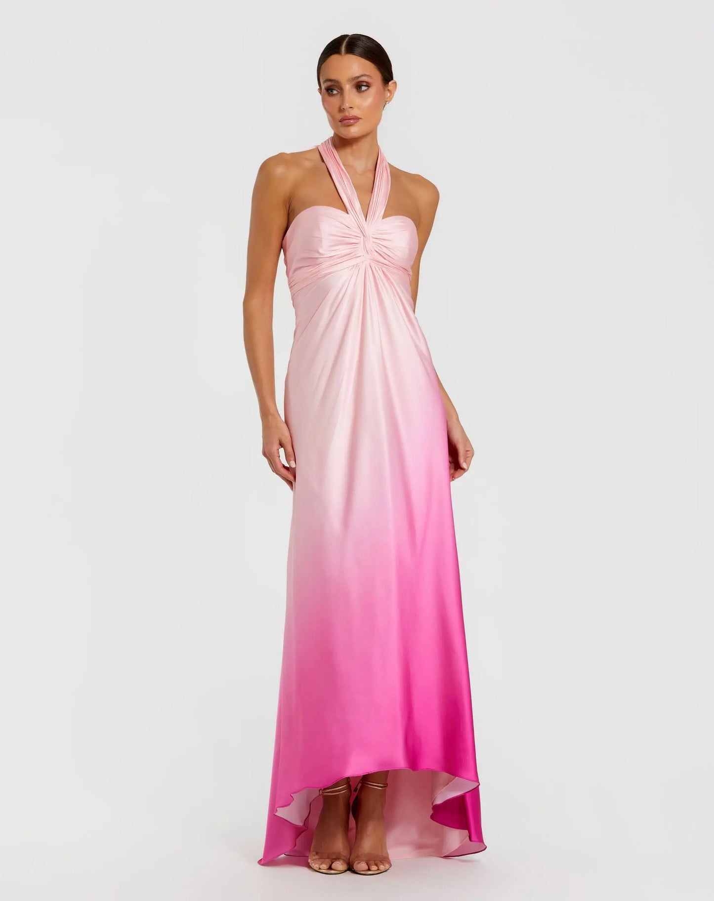 Pink Charmeuse Tie Halter Neck Ombre Gown - Ieena for Mac Duggal