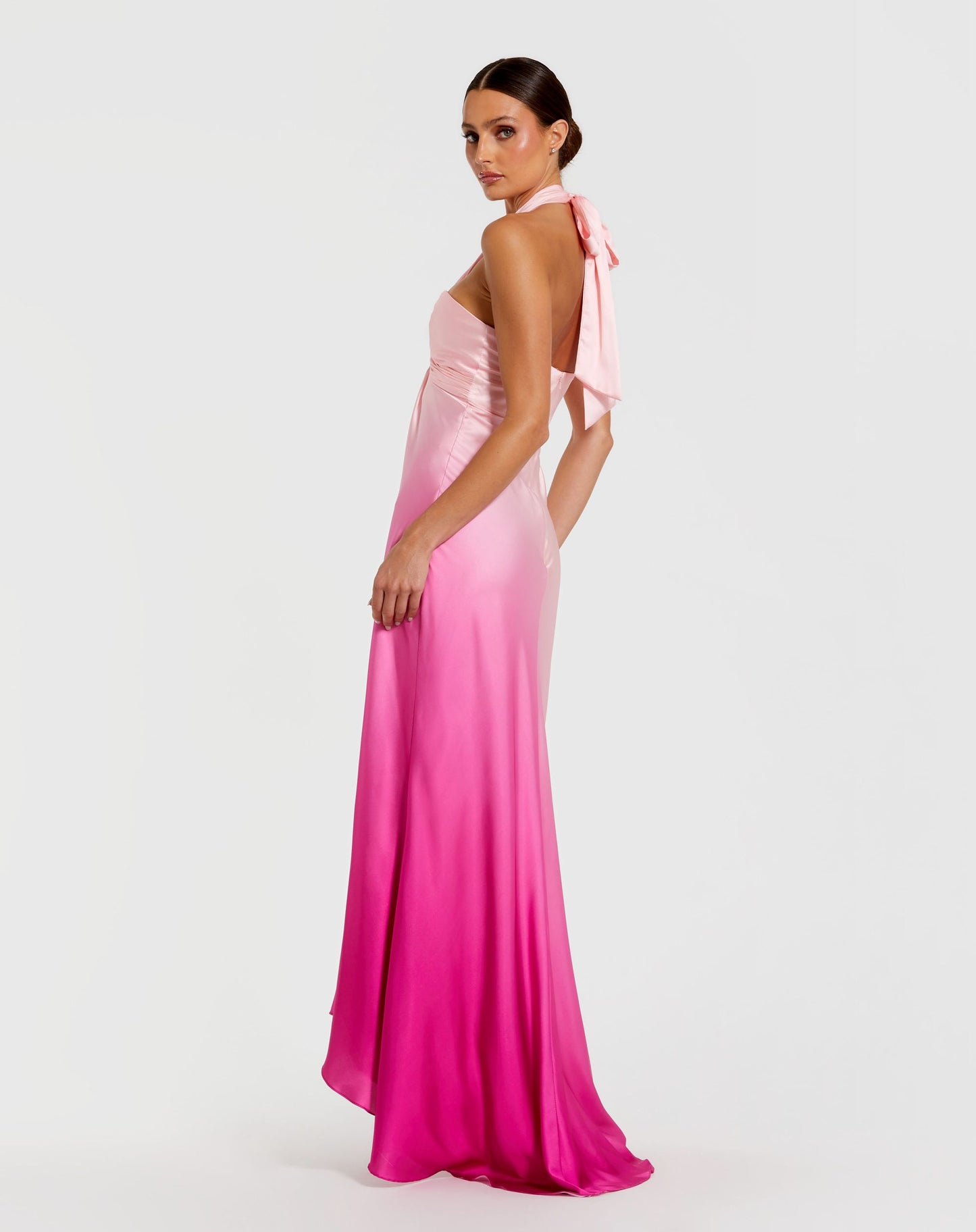 Pink Charmeuse Tie Halter Neck Ombre Gown - Ieena for Mac Duggal
