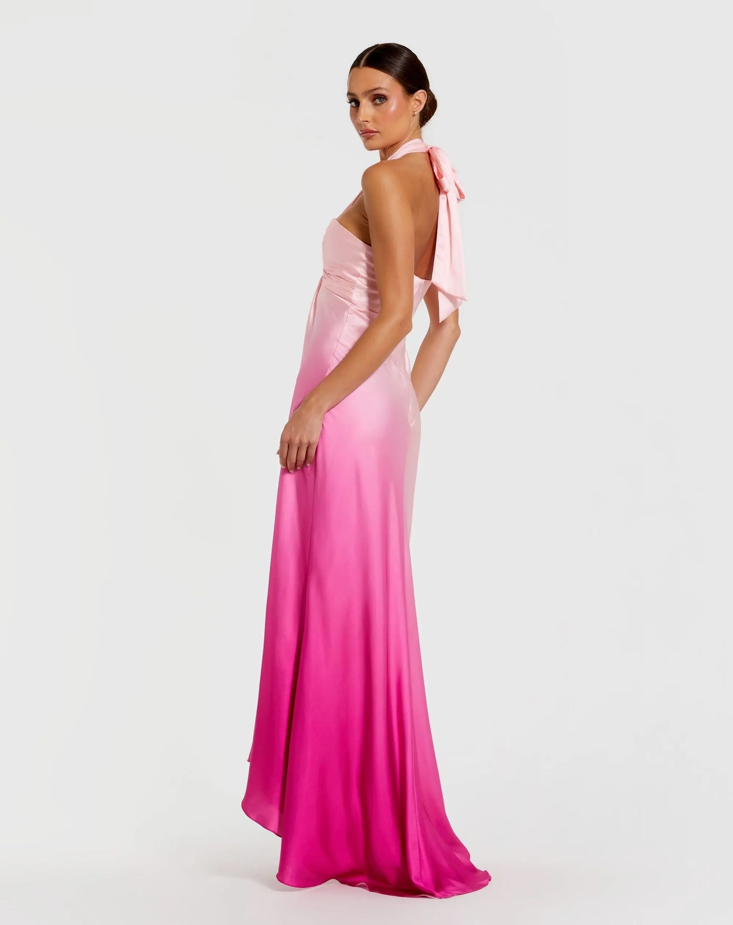 Pink Charmeuse Tie Halter Neck Ombre Gown - Ieena for Mac Duggal
