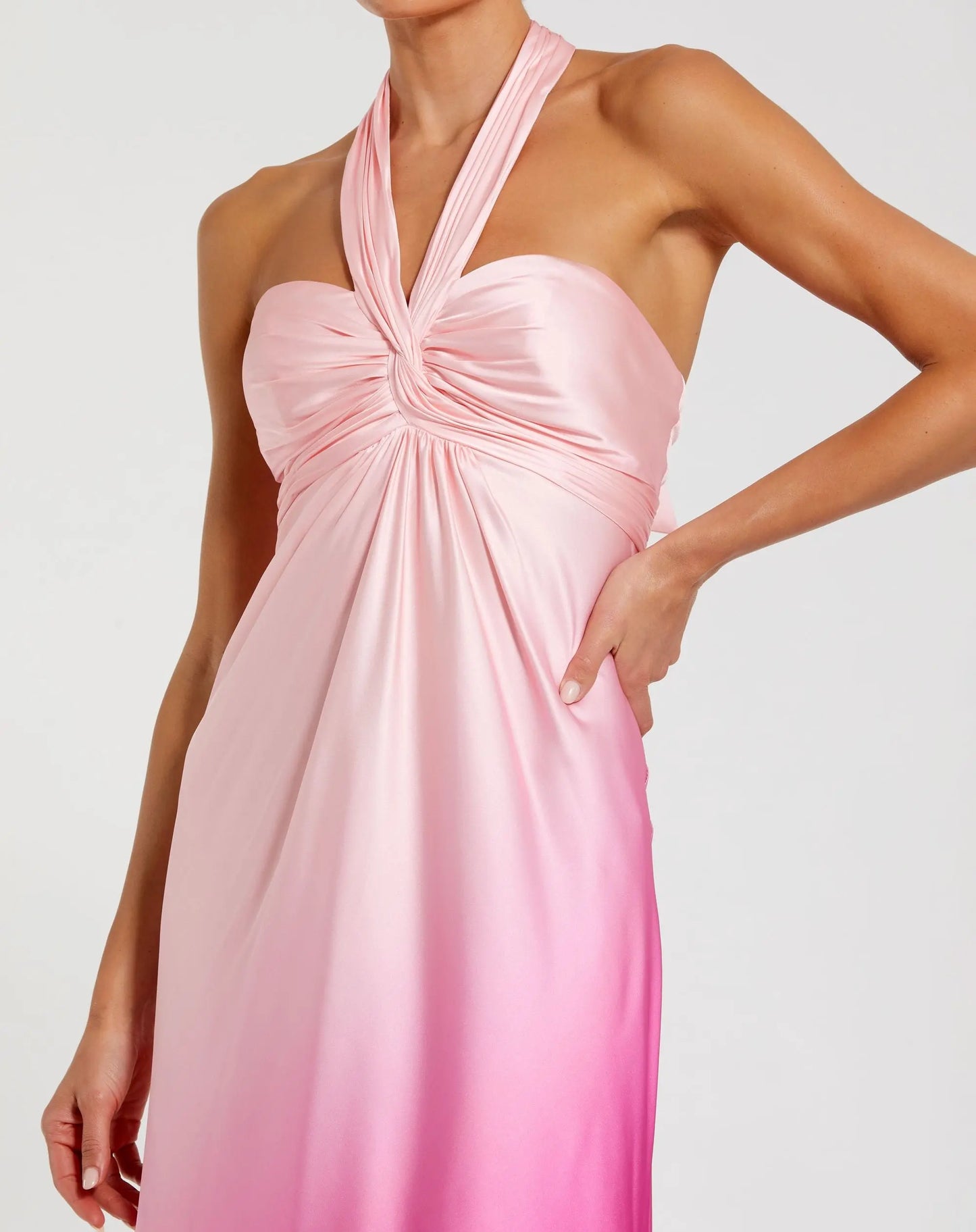 Pink Charmeuse Tie Halter Neck Ombre Gown - Ieena for Mac Duggal