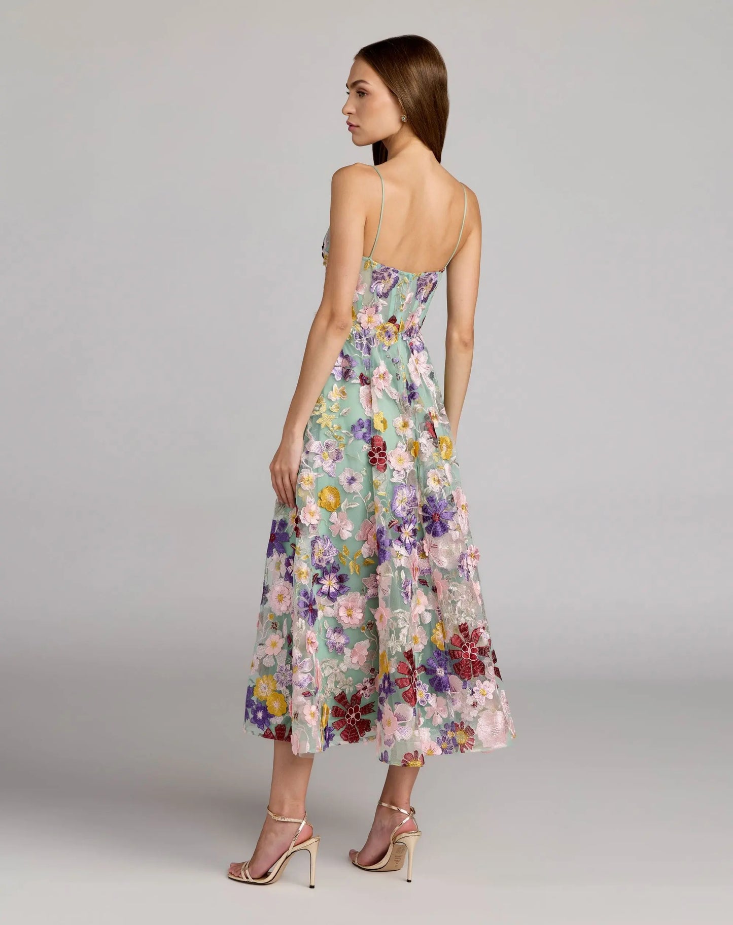 Green Sweetheart Neck Embroidered Midi Dress - Ieena for Mac Duggal