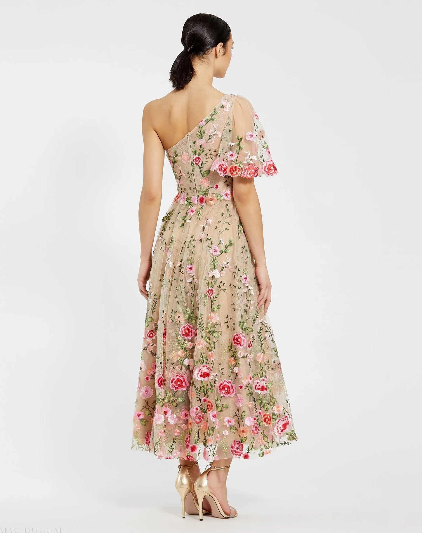 Pink One Shoulder Lace Embroidered Dress - Mac Duggal