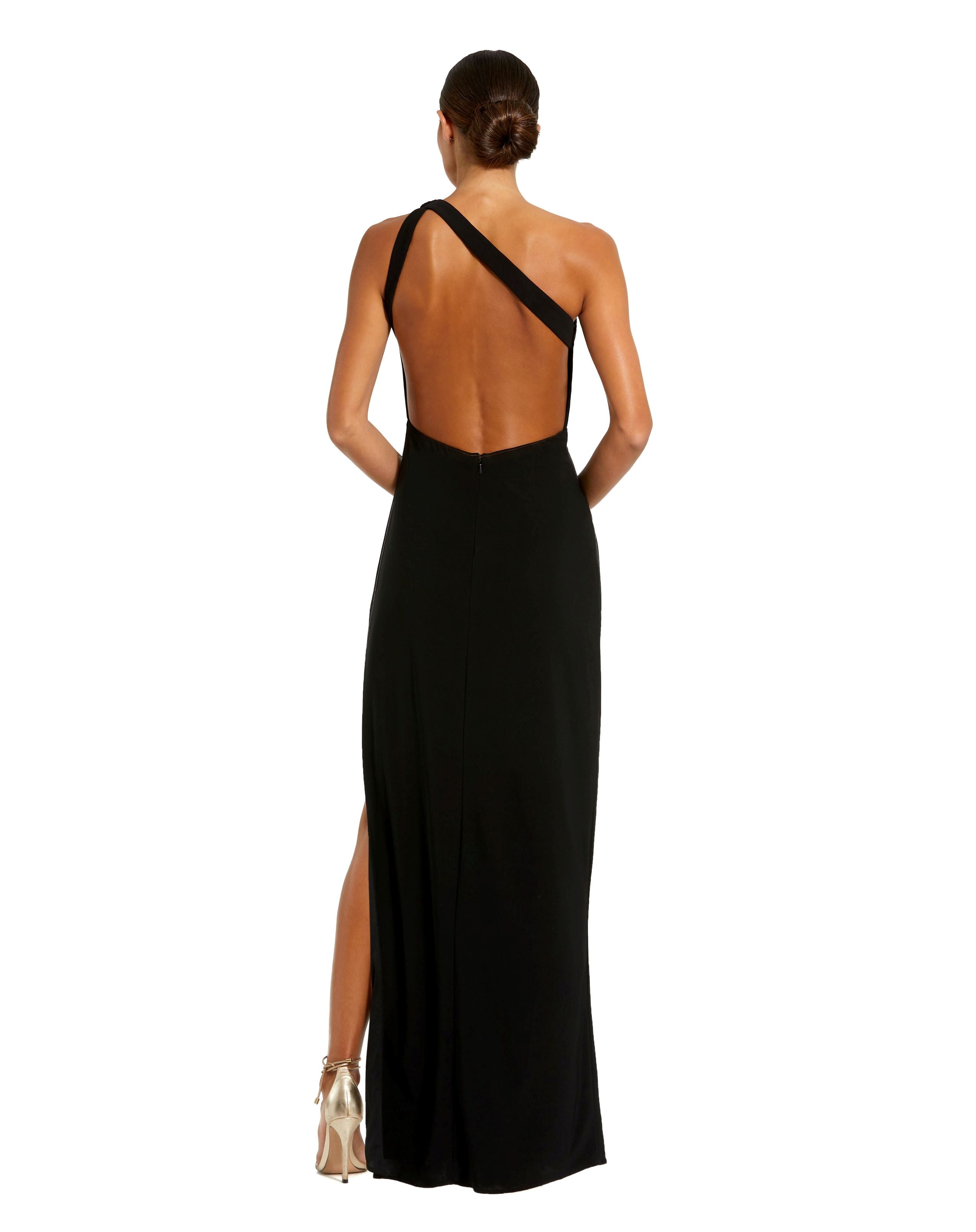 One Shoulder Gown with Sheer Embellished Cut Out