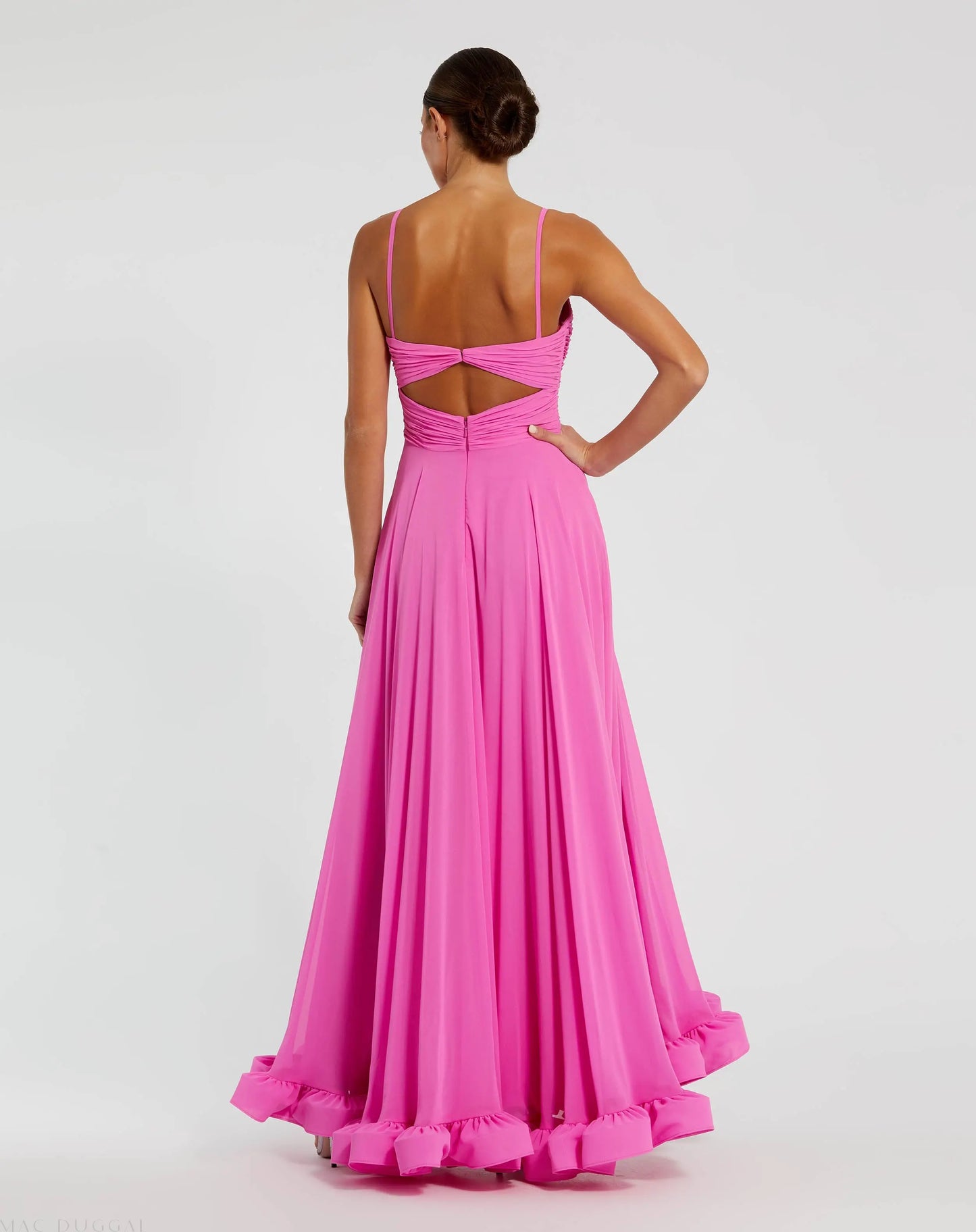 Pink Spaghetti Strap Chiffon Sweetheart High Low Gown - Mac Duggal