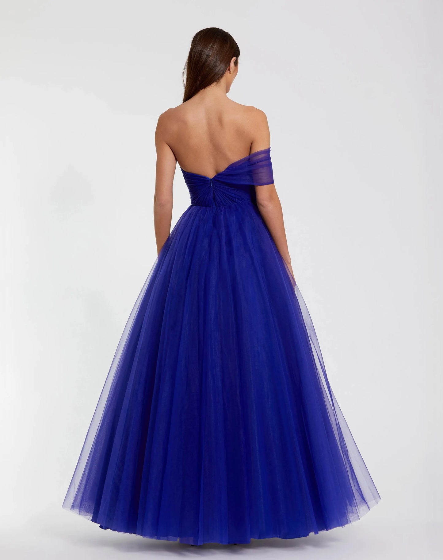Blue One Side Off the Shoulder Bustier Ball Gown - Mac Duggal