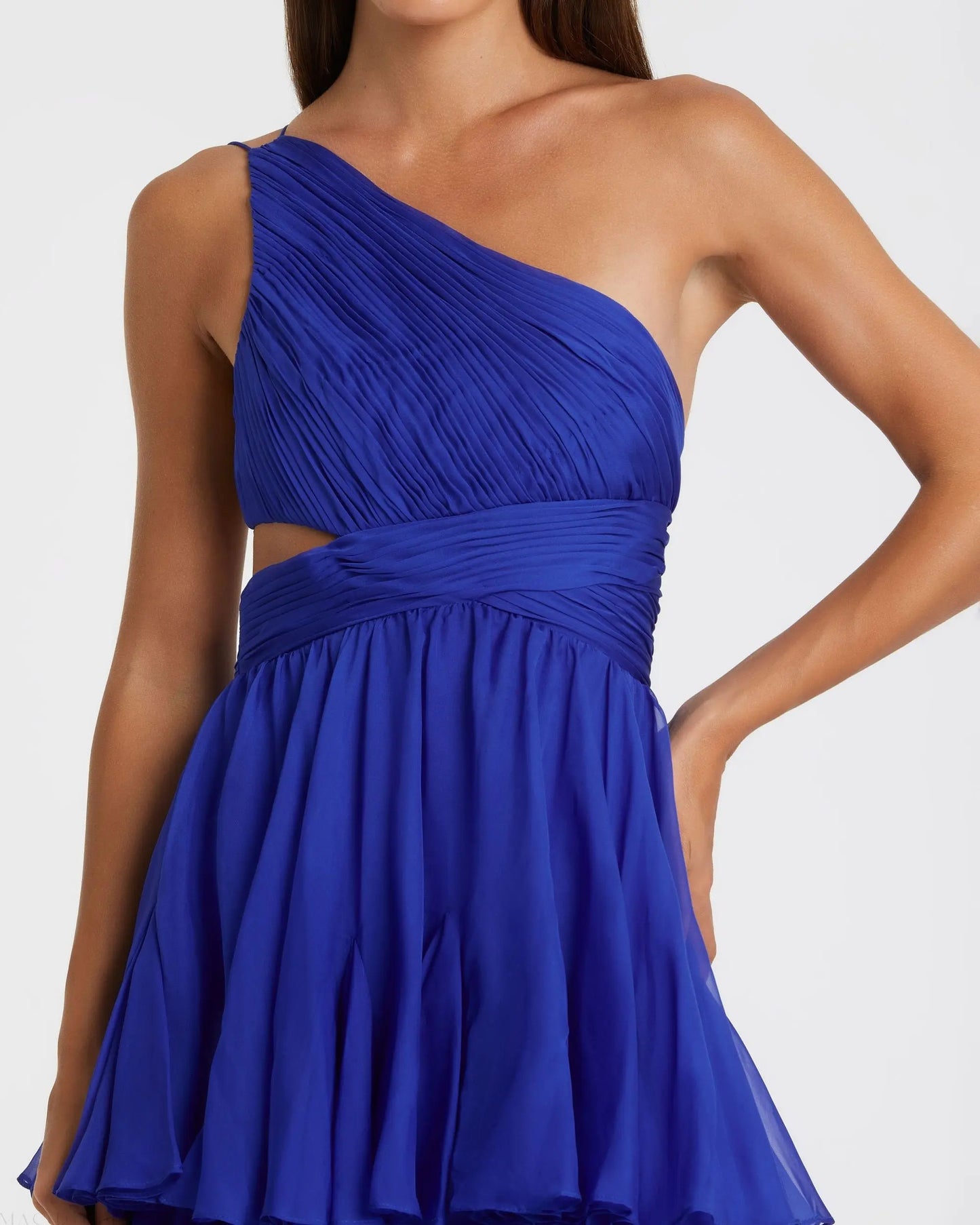 Blue One Shoulder Tiered Chiffon Gown - Mac Duggal