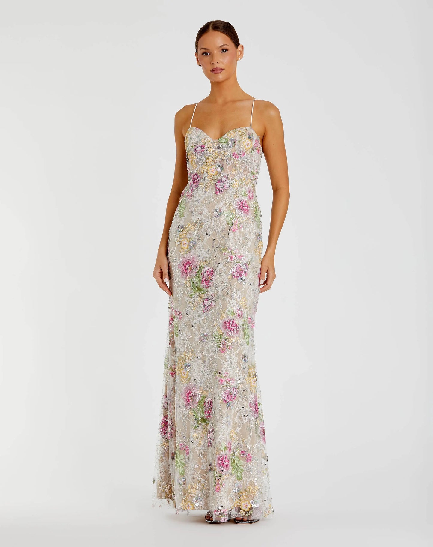 Multicolor Embellished Bustier Floral Trumpet Gown - Mac Duggal