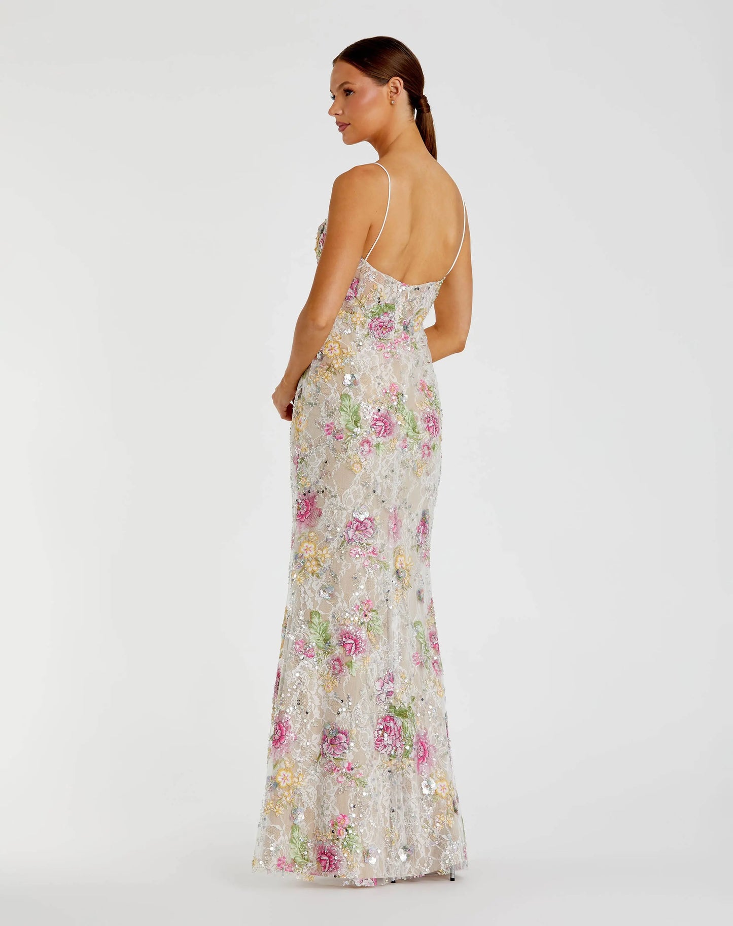 Multicolor Embellished Bustier Floral Trumpet Gown - Mac Duggal