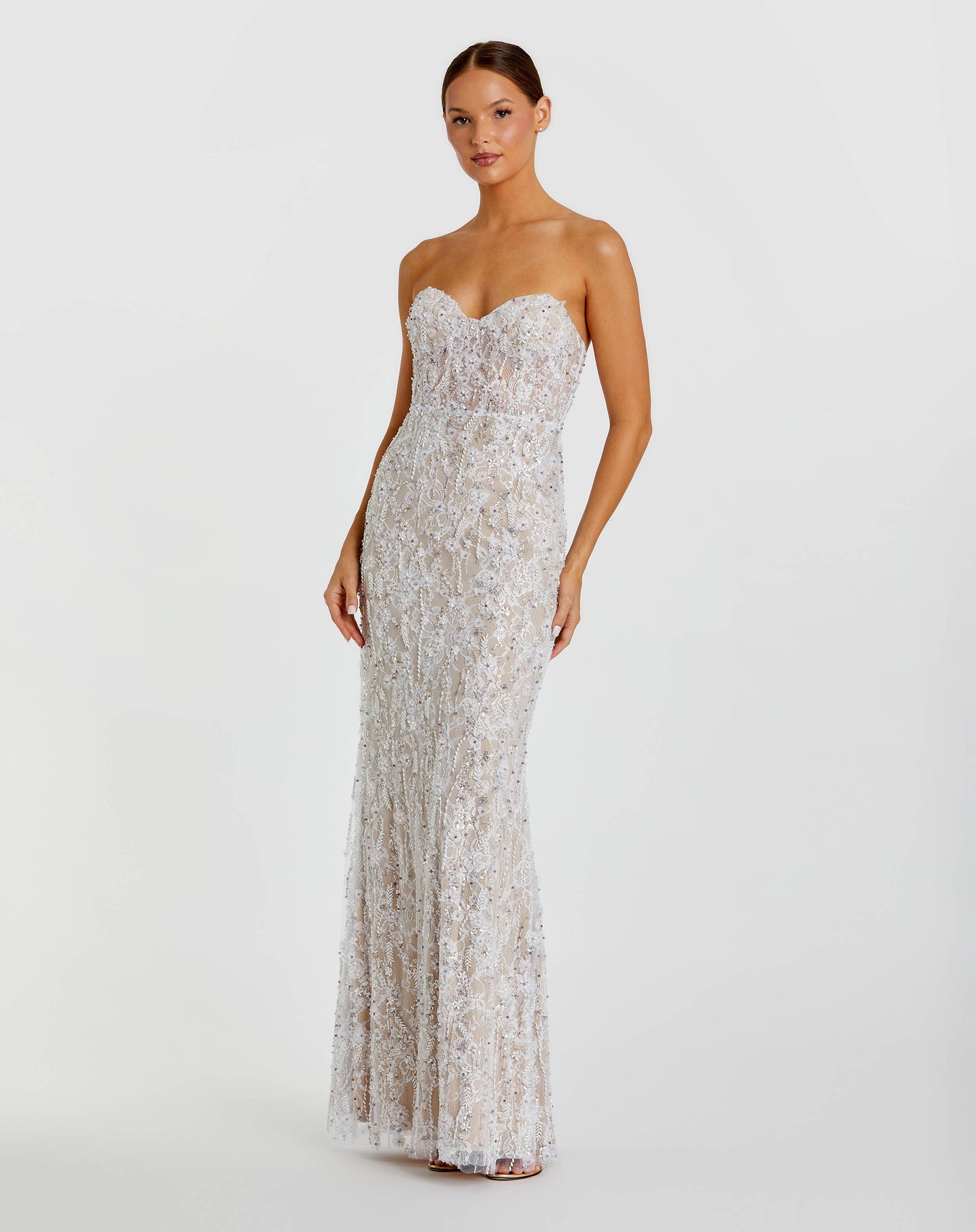 Ivory Embellished Lace Strapless Bustier Gown - Mac Duggal