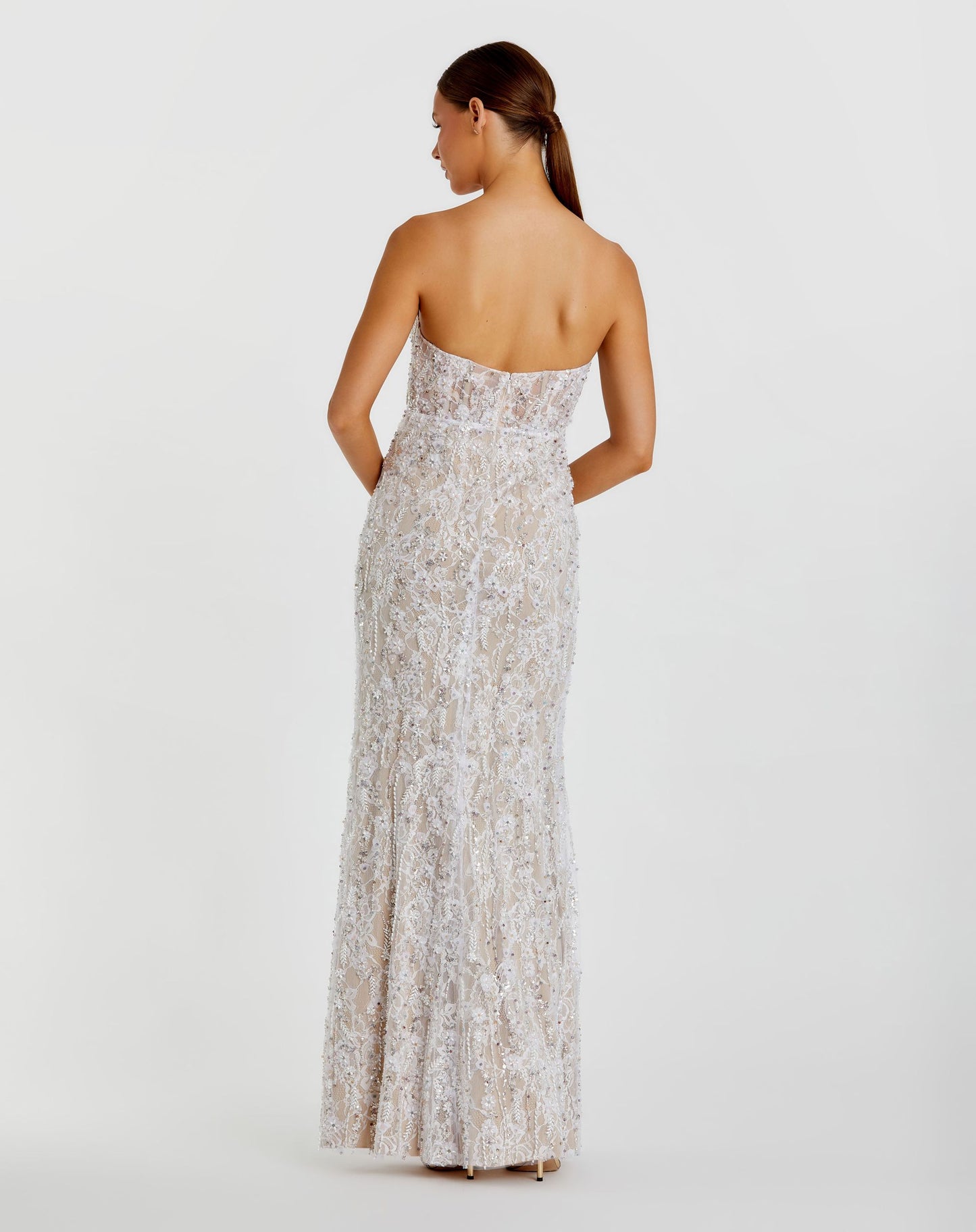 Ivory Embellished Lace Strapless Bustier Gown - Mac Duggal