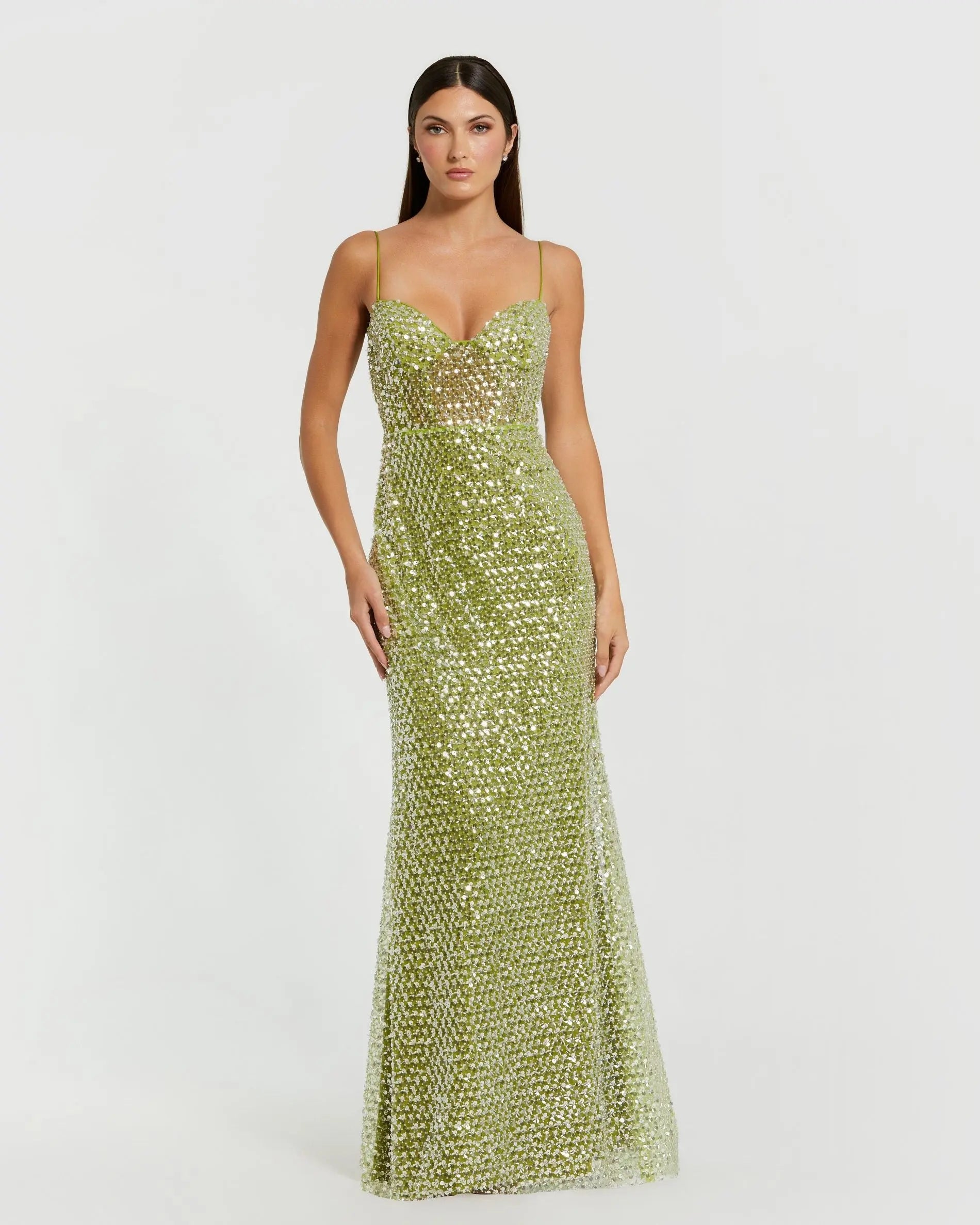 Mac Duggal - Green Embellished Bustier Column Gown - US 4 Mac Duggal - Green Embellished Bustier Column Gown - US 4