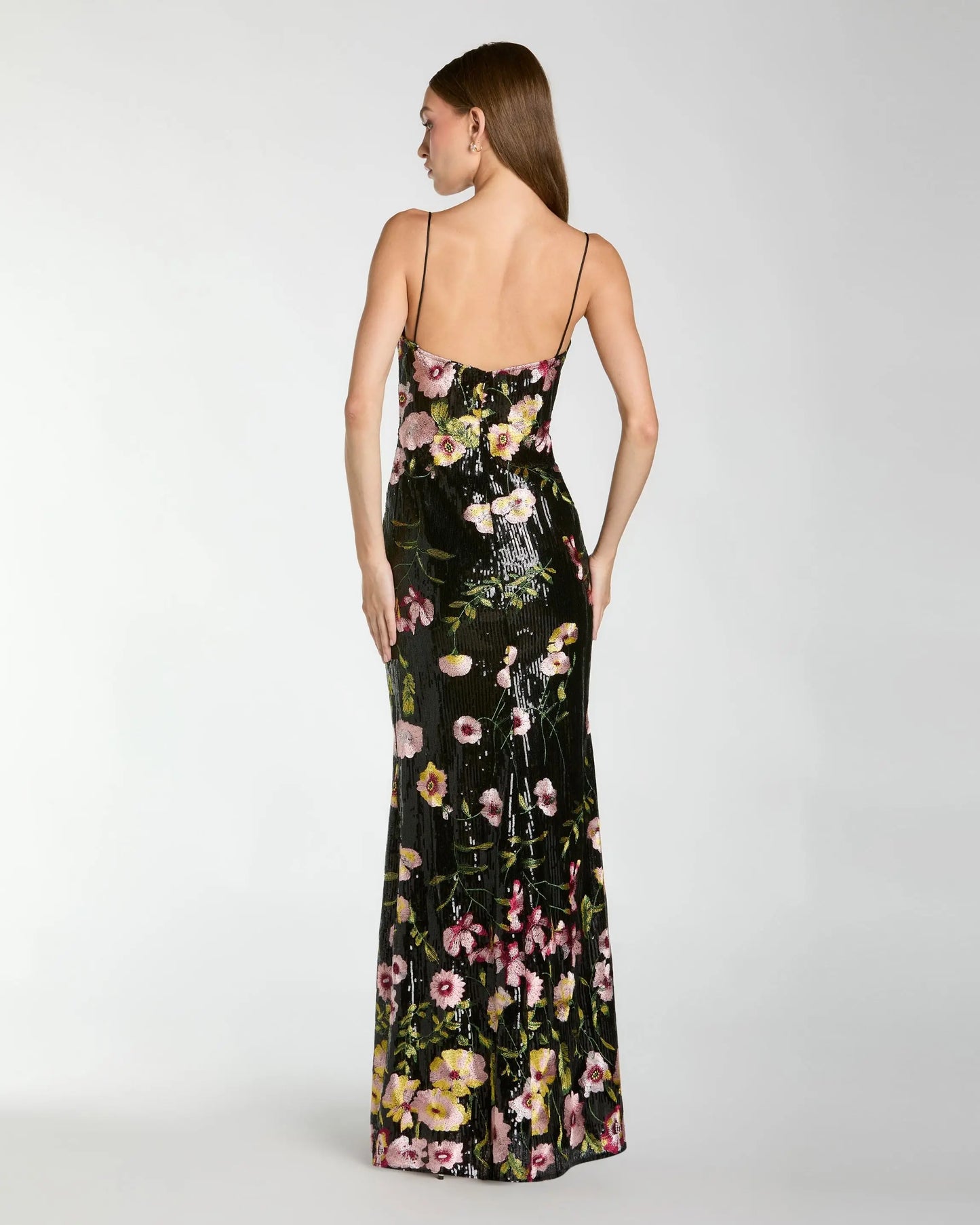 Black Sleeveless Bustier Floral Applique Gown Mac Duggal