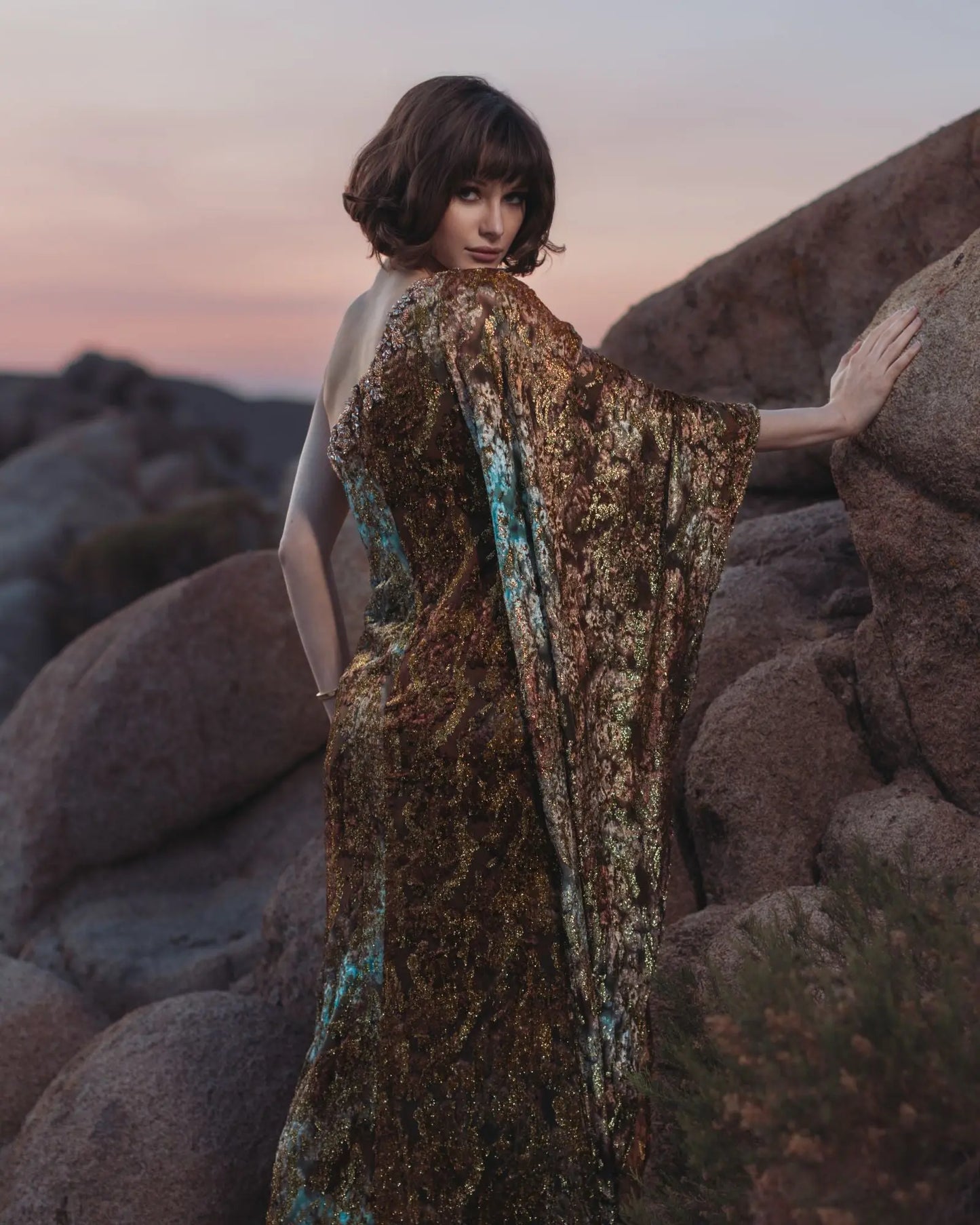 Gold One-Shoulder Metallic Burnout Velvet Evening Gown - Mac Duggal