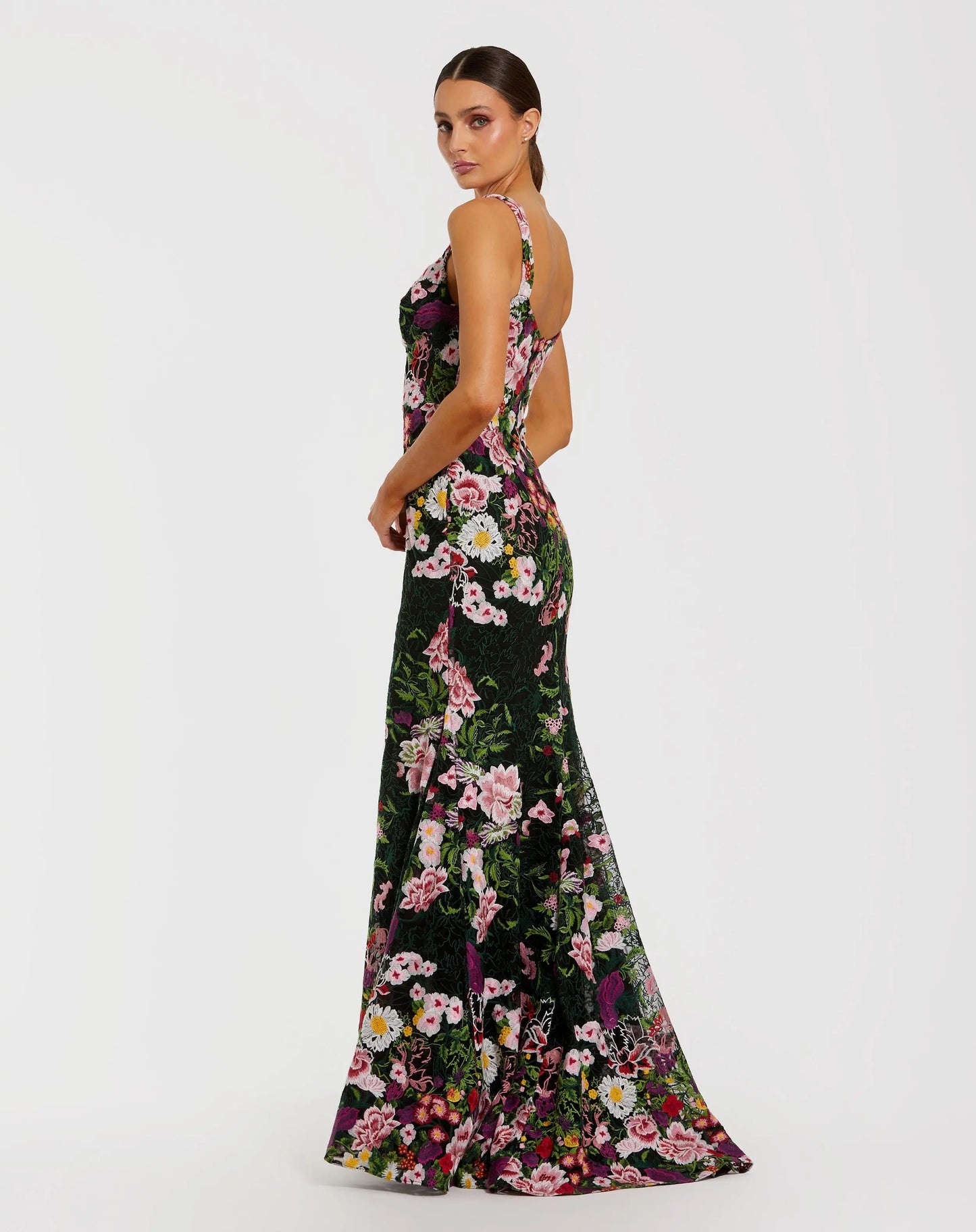 Black Sleeveless Floral Embroidered Mermaid Gown - Mac Duggal