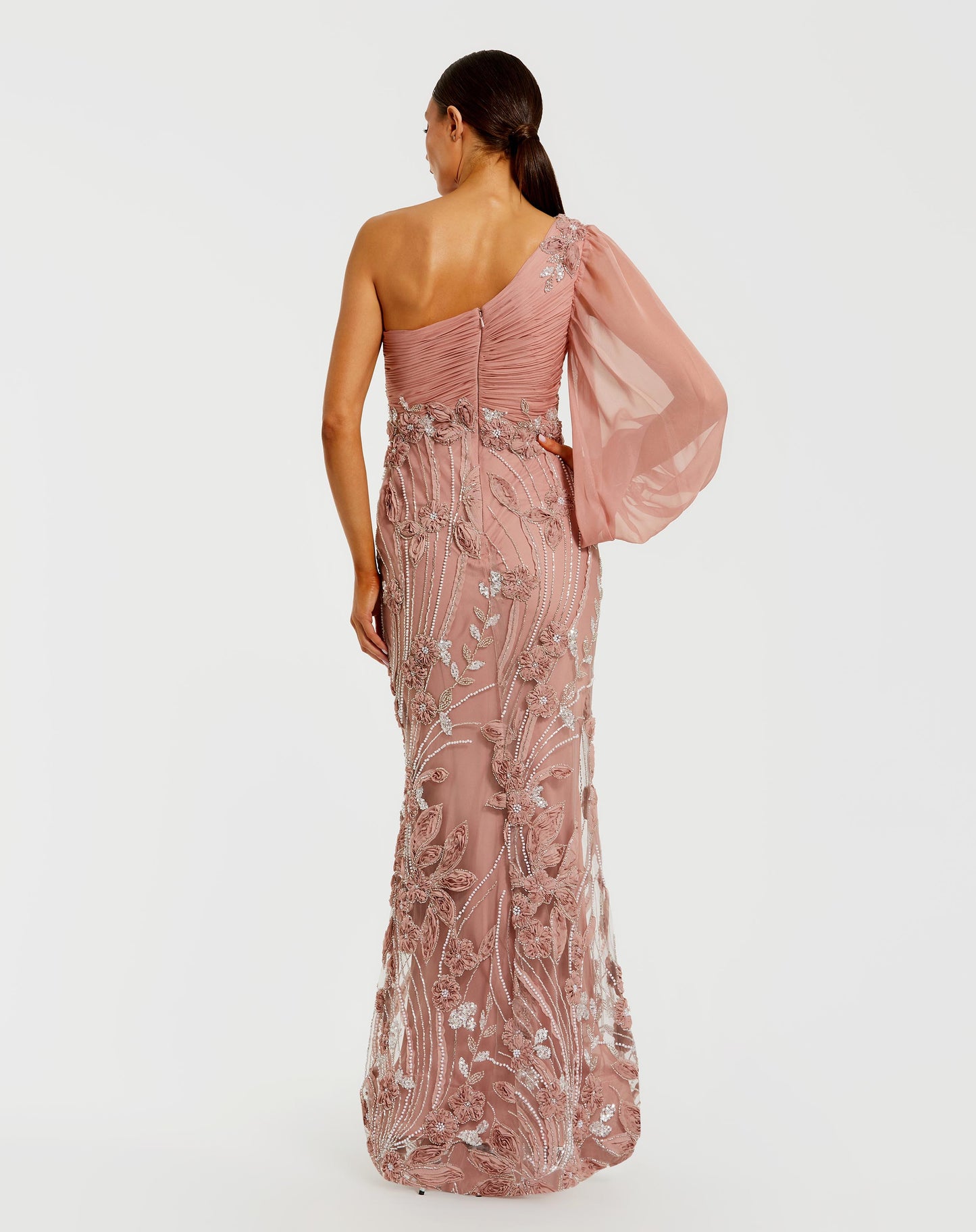 Pink One Sleeve Chiffon Embellished Gown Mac Duggal