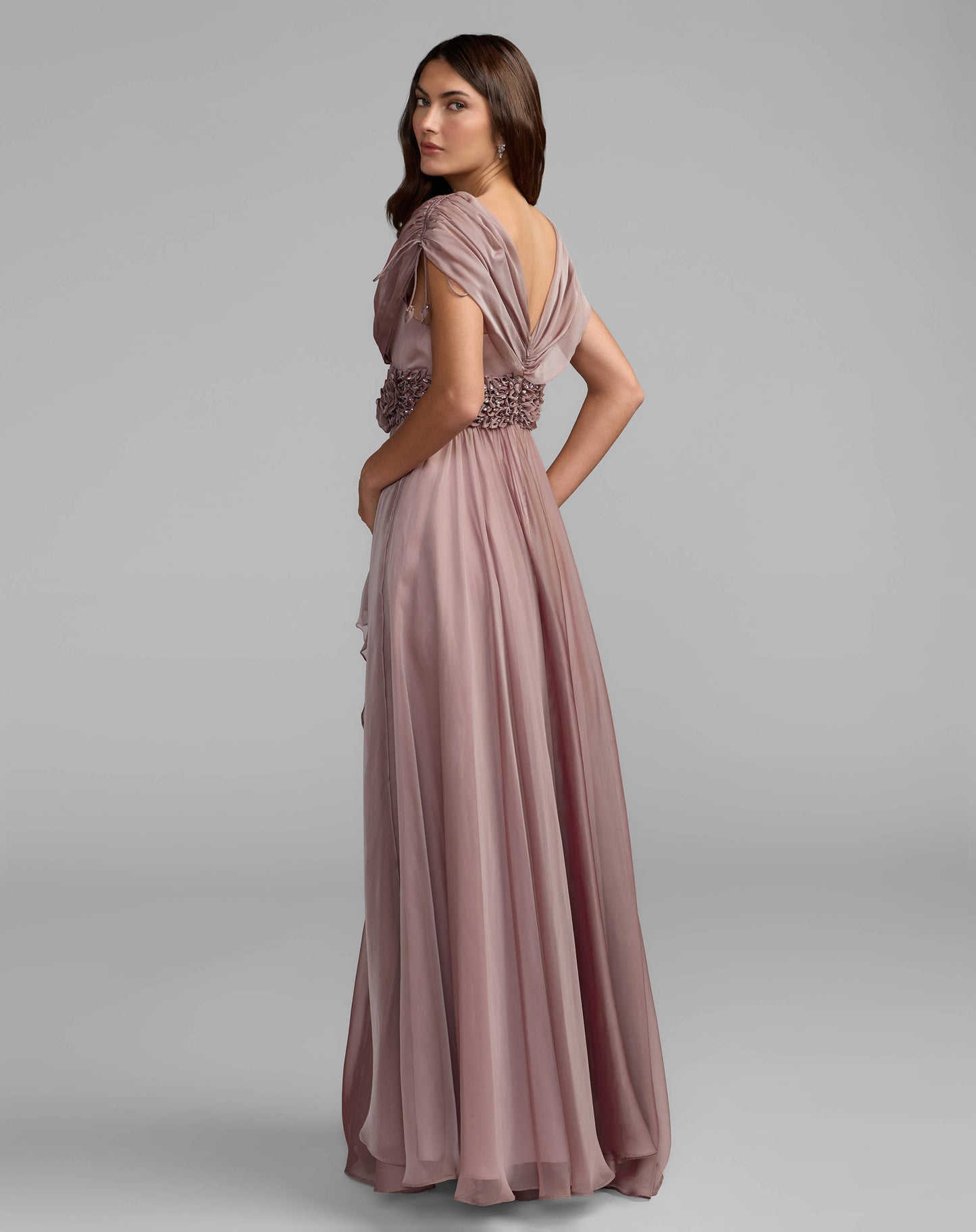 Purple Crystal Floral Waist Chiffon Gown Mac Duggal